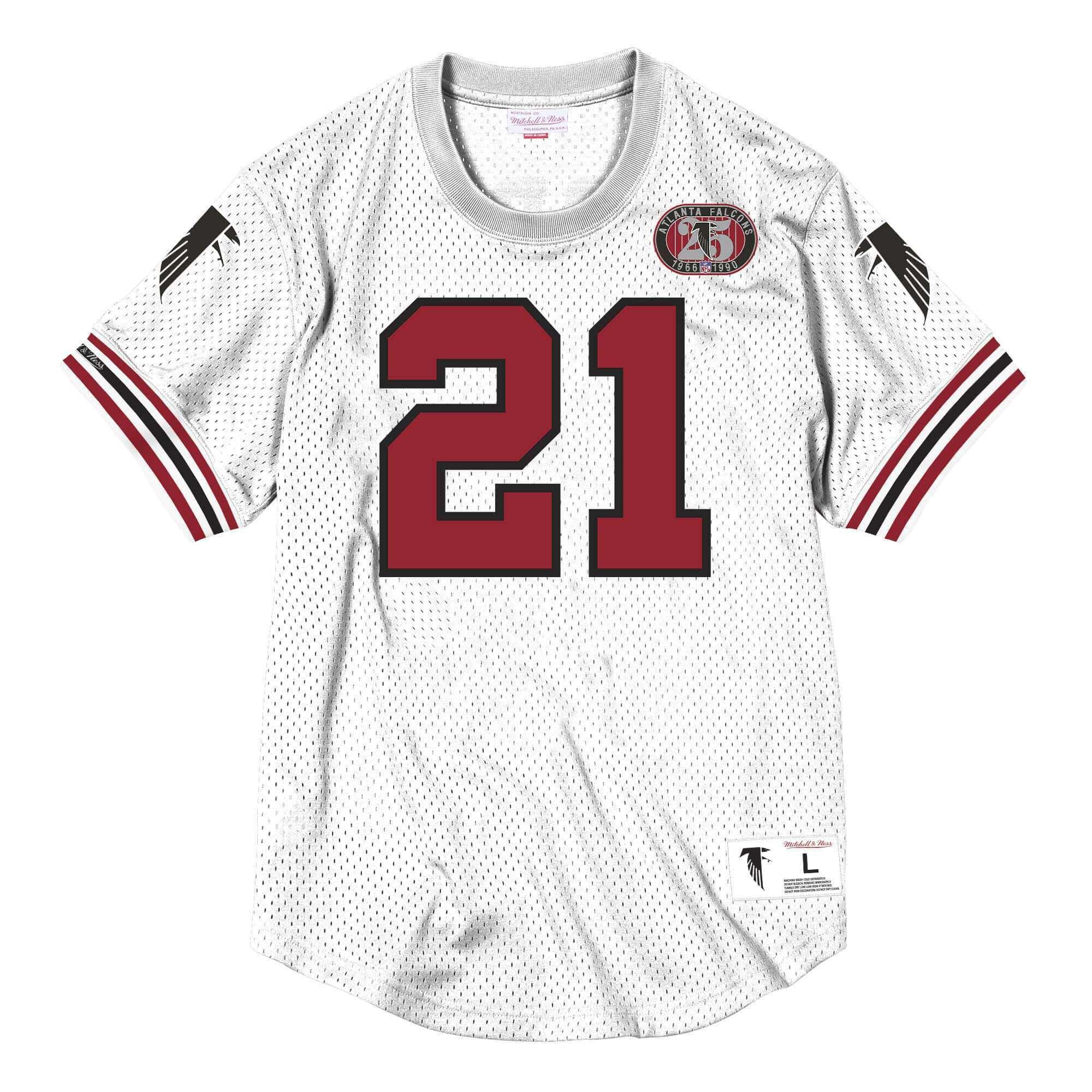 Mitchell And Ness T-Shirts Deion Sanders Atlanta Falcons Mitchell & Ness NFL Name Number Mesh Crew - White