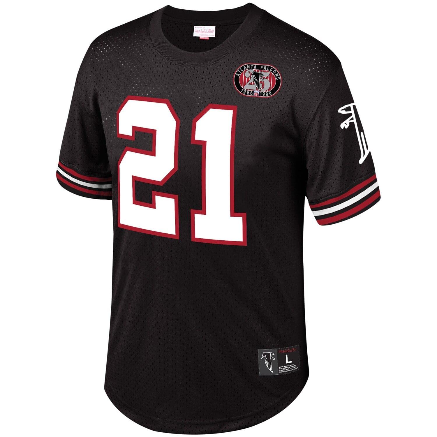 Mitchell And Ness T-Shirts Deion Sanders Atlanta Falcons Mitchell & Ness NFL Player Mesh V-Neck - Black