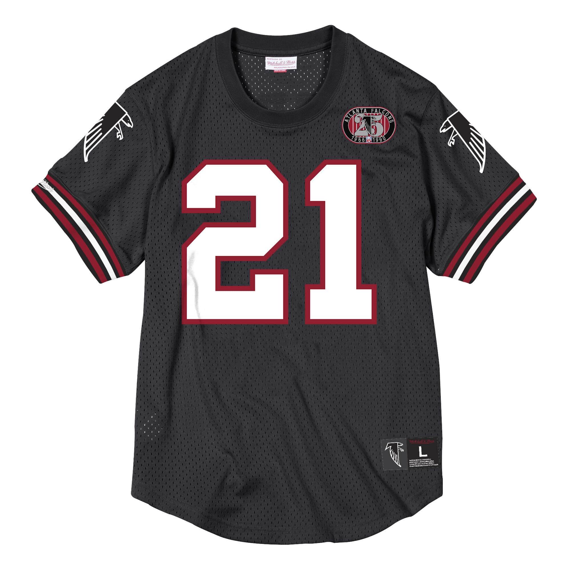 Mitchell And Ness T-Shirts Deion Sanders Atlanta Falcons Mitchell & Ness NFL Player Mesh V-Neck - Black