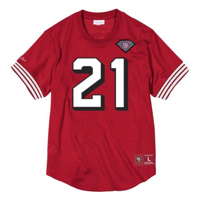 Mitchell And Ness T-Shirts Deion Sanders San Francisco 49ers Mitchell & Ness NFL Player Mesh V-Neck - Red