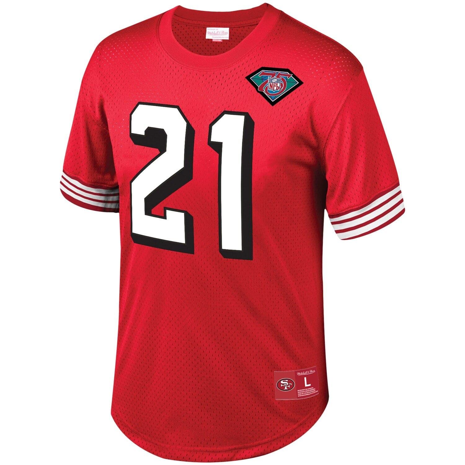 Mitchell And Ness T-Shirts Deion Sanders San Francisco 49ers Mitchell & Ness NFL Player Mesh V-Neck - Red