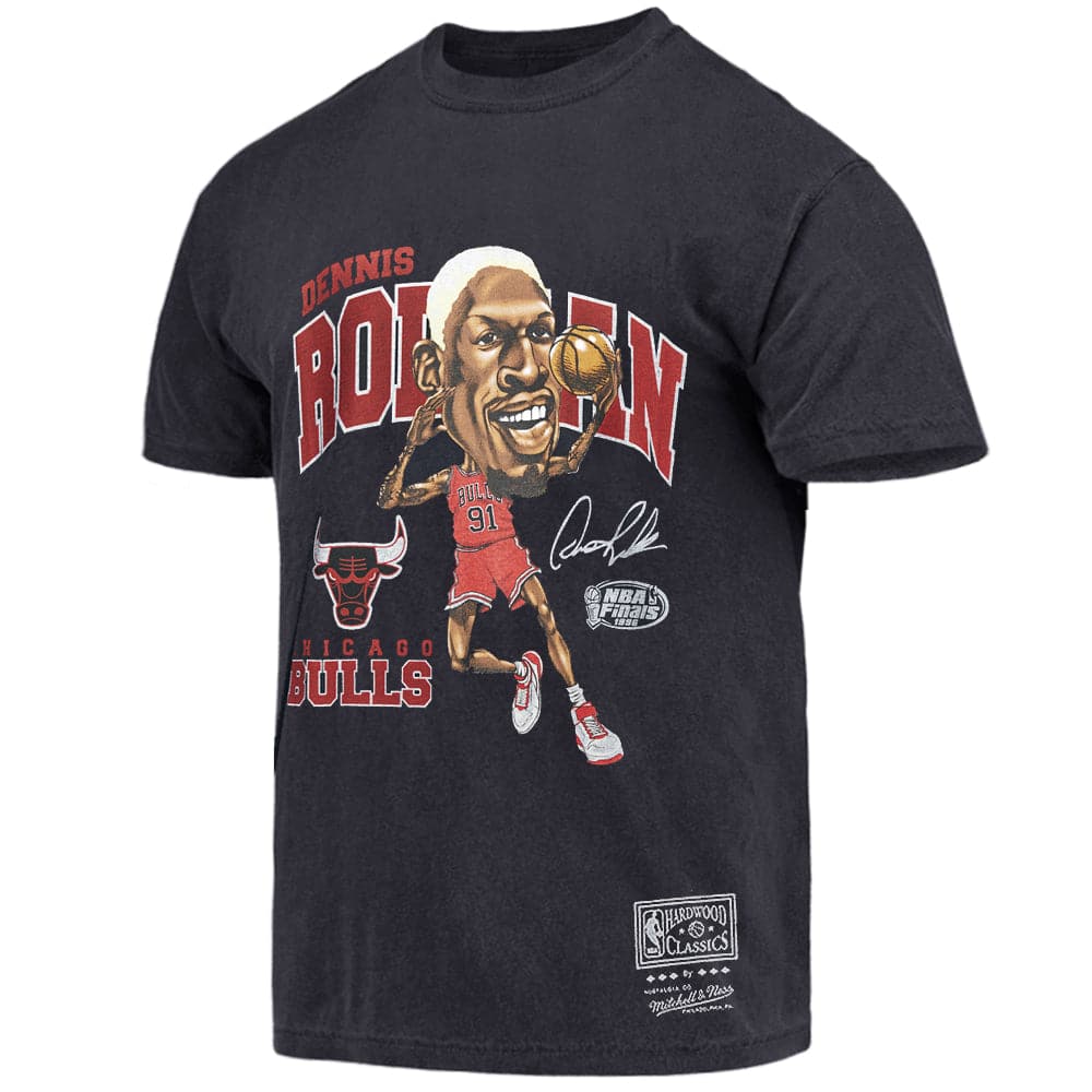 Mitchell And Ness T-Shirts Dennis Rodman Chicago Bulls Mitchell & Ness NBA Caricature Vintage T-Shirt - Faded Black