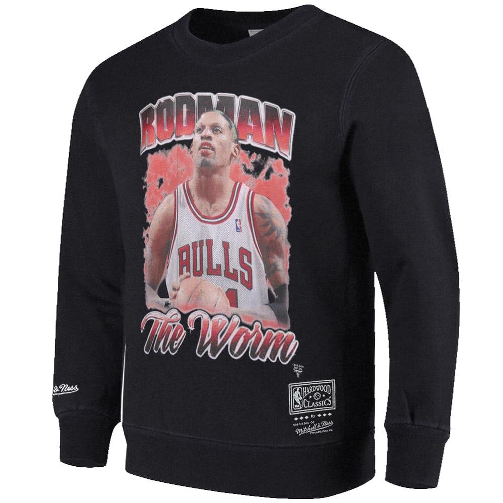 Mitchell And Ness Jumpers Dennis Rodman Chicago Bulls Mitchell & Ness NBA HOF Vintage Crew Jumper - Faded Black