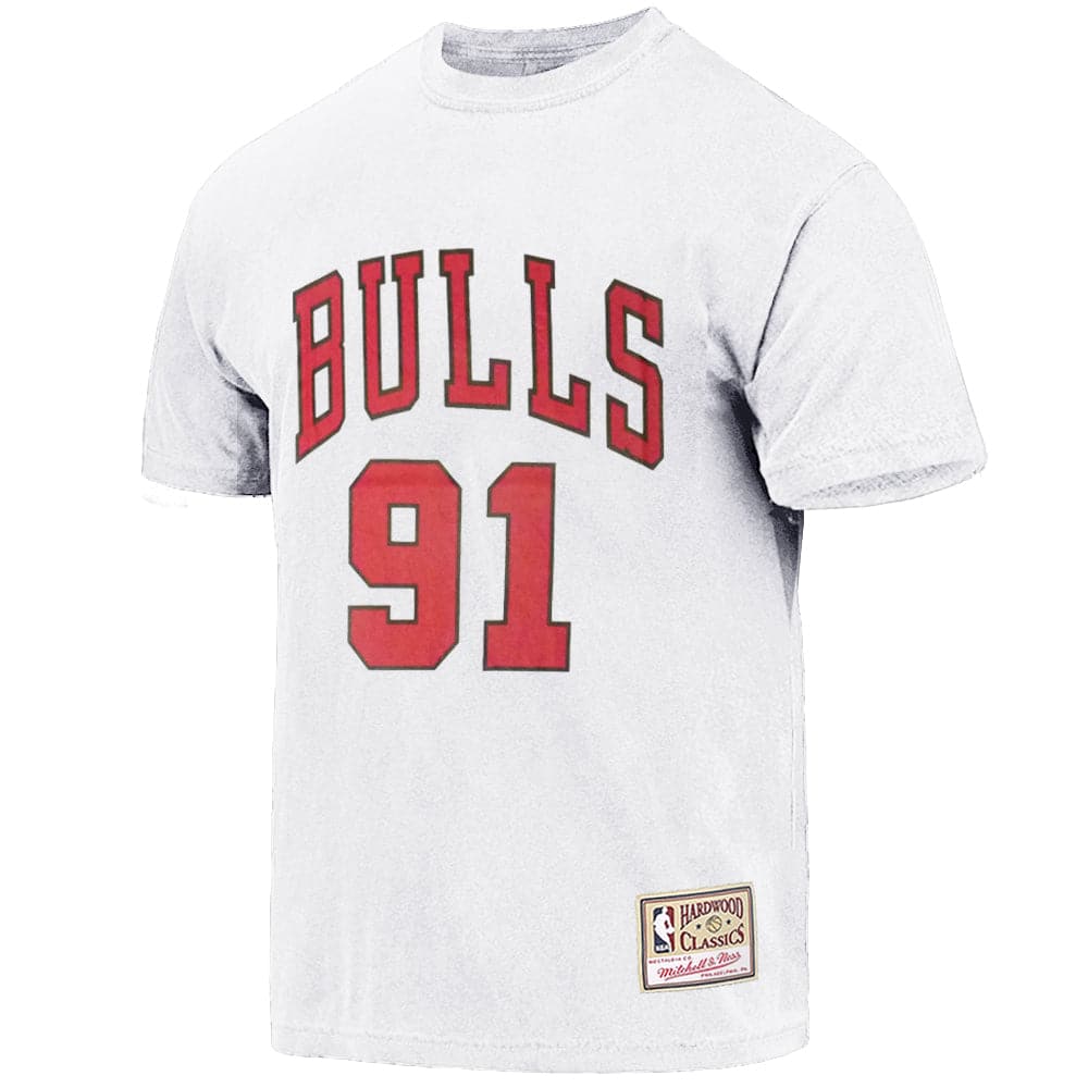 Mitchell And Ness T-Shirts Dennis Rodman Chicago Bulls Mitchell & Ness NBA Name & Number Vintage T-Shirt - White