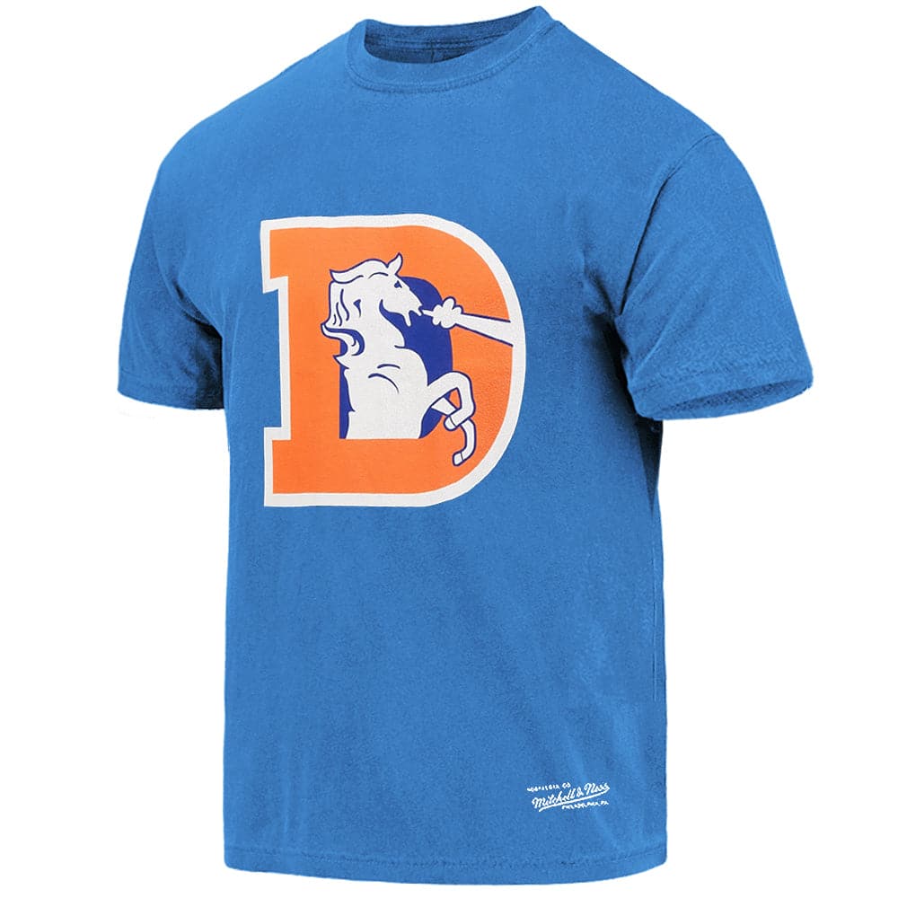 Mitchell And Ness T-Shirts Denver Broncos Mitchell & Ness NFL Throwback Big Logo Vintage T-Shirt - Faded Blue