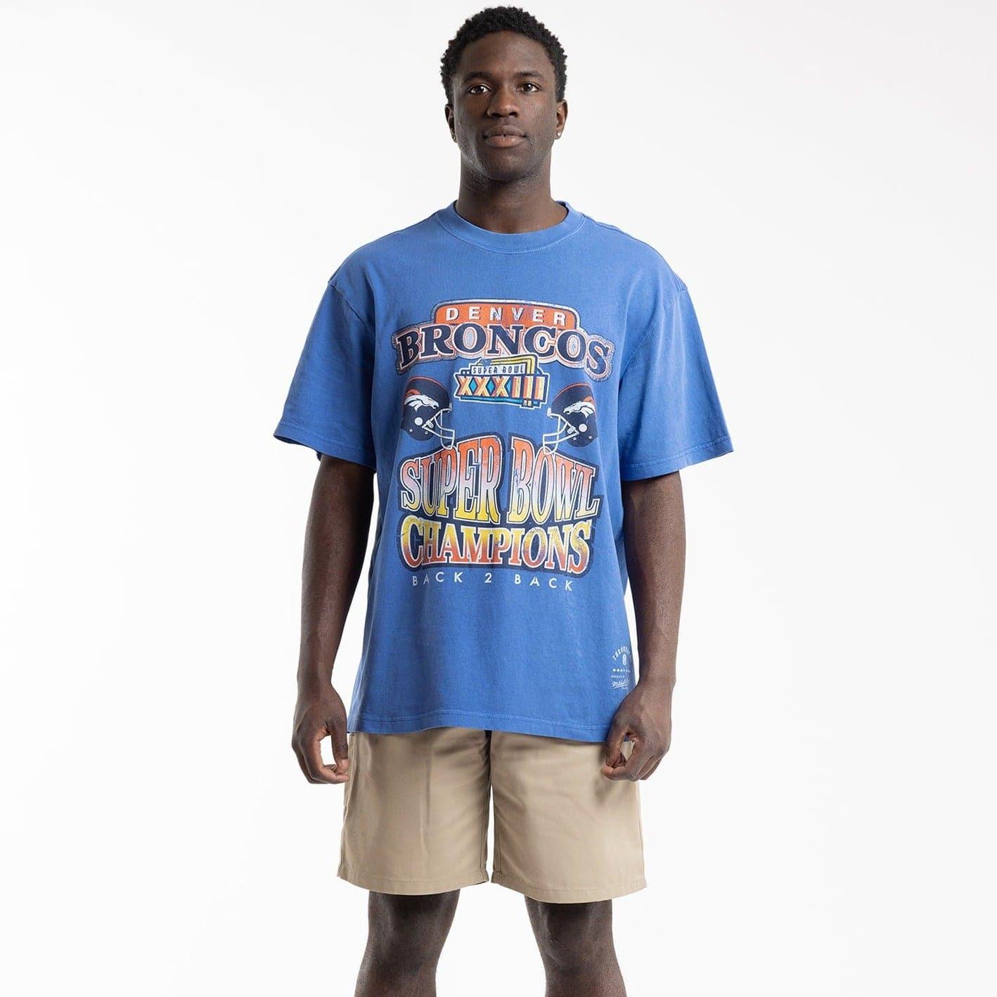 Mitchell And Ness T-Shirts Denver Broncos Mitchell & Ness NFL Throwback Champs Vintage T-Shirt - Faded Blue