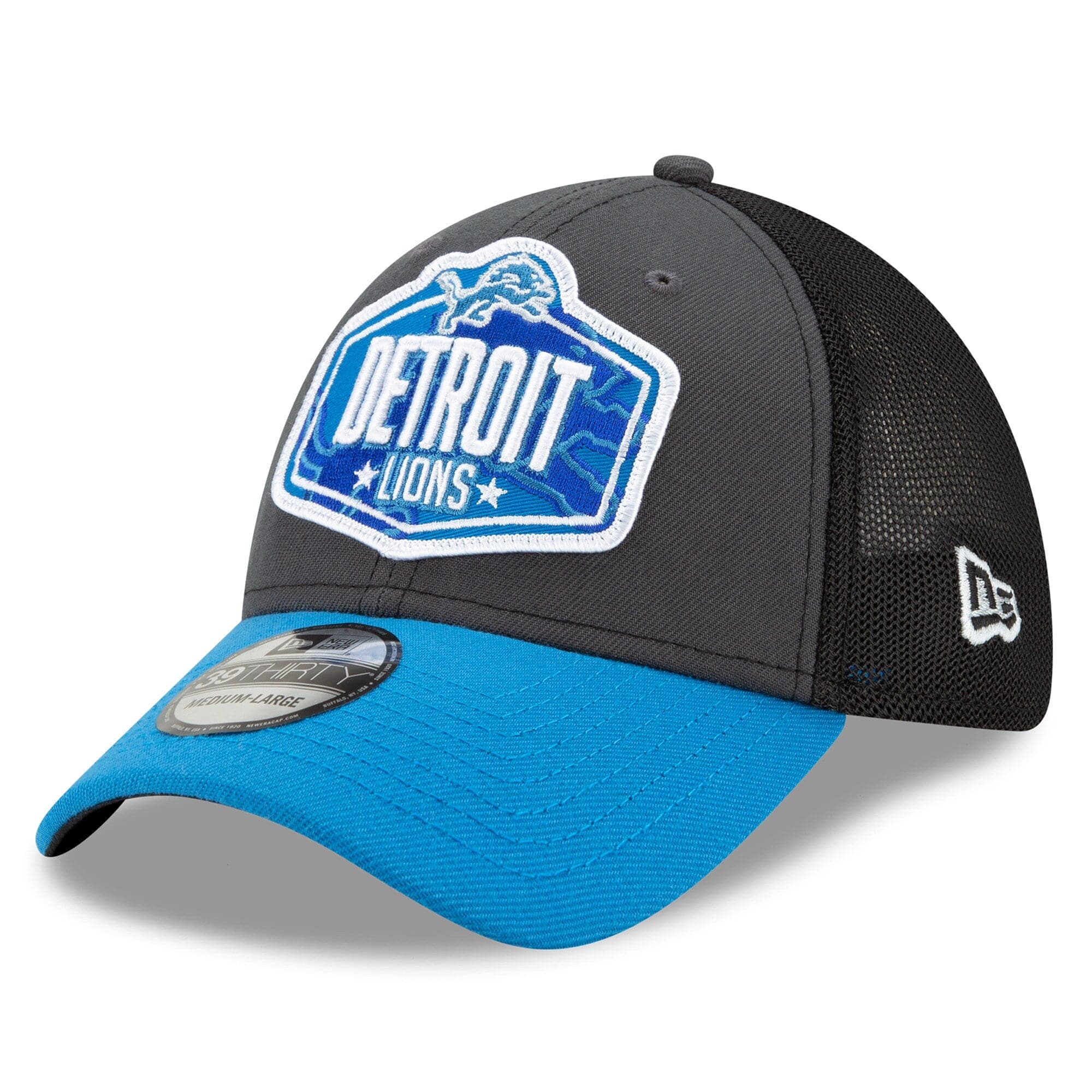 New Era Caps Detroit Lions New Era 2021 NFL Draft 39THIRTY Flex Fit Curve Hat - Graphite
