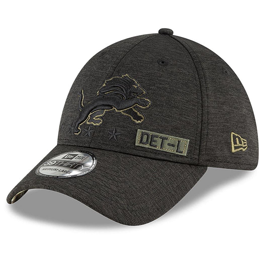 New Era Caps Detroit Lions New Era NFL 2020 Sideline 39THIRTY Flex Fit Curve Hat - Black