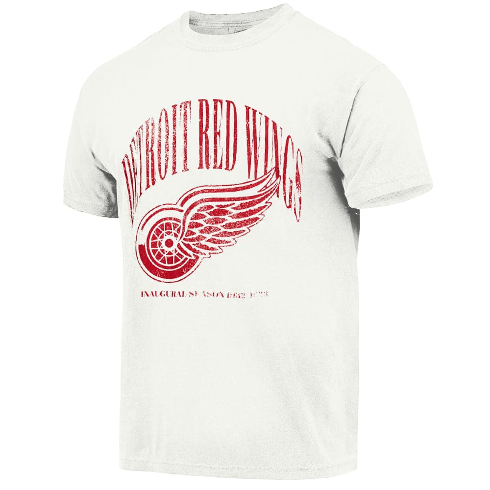 Majestic Athletic T-Shirts Detroit Red Wings Majestic NHL Crest Arch Vintage T-Shirt - Vintage White
