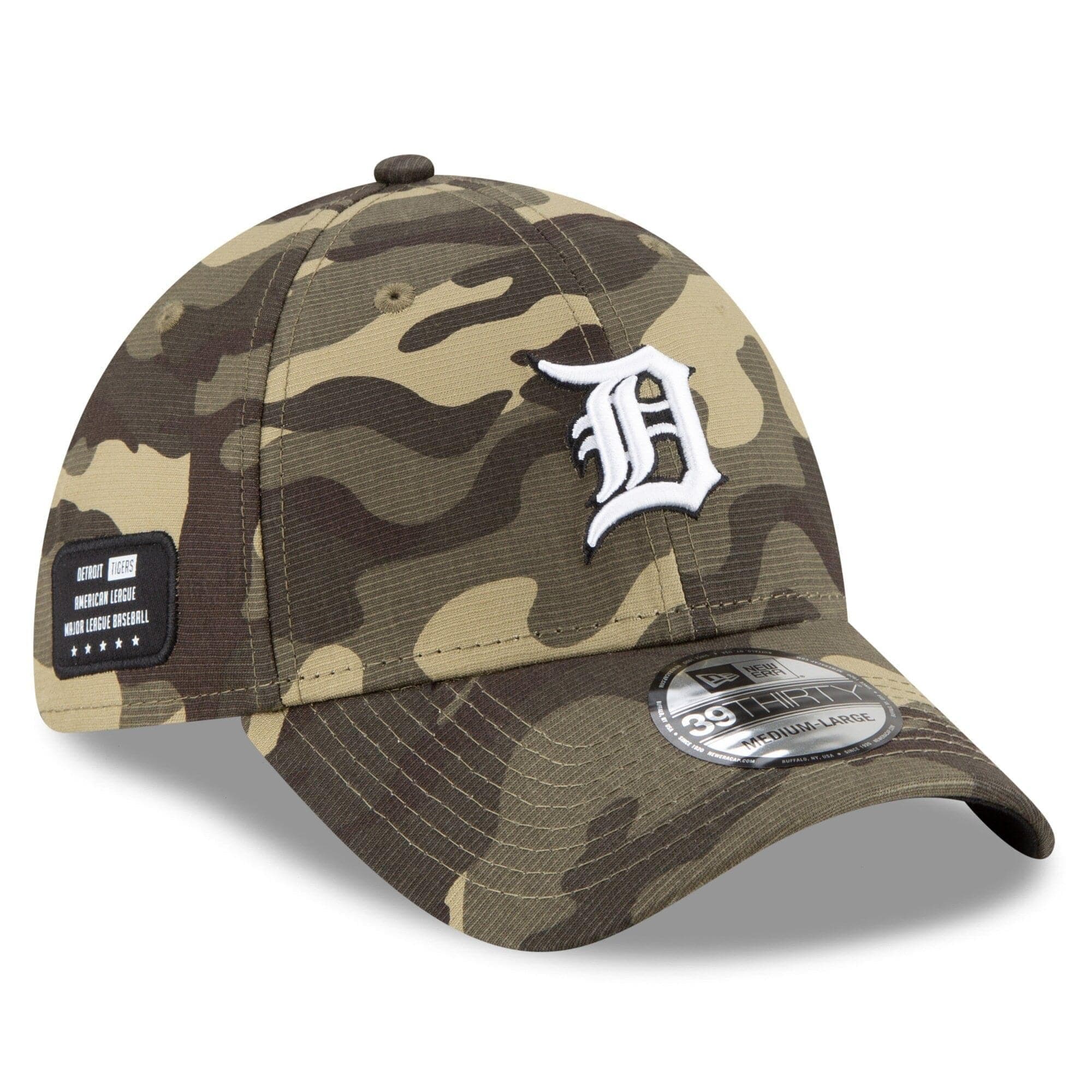 New Era Caps Detroit Tigers New Era MLB 2021 Armed Forces 39THIRTY Flex Fit Curve Hat - Camo