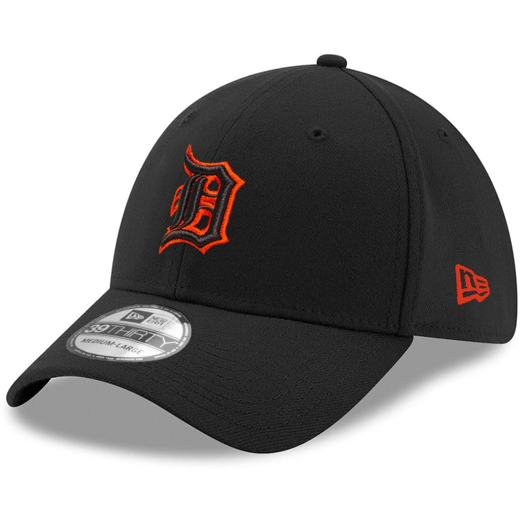 New Era Caps Detroit Tigers New Era MLB Outline Pop 39THIRTY Flex Fit Curve Hat - Black