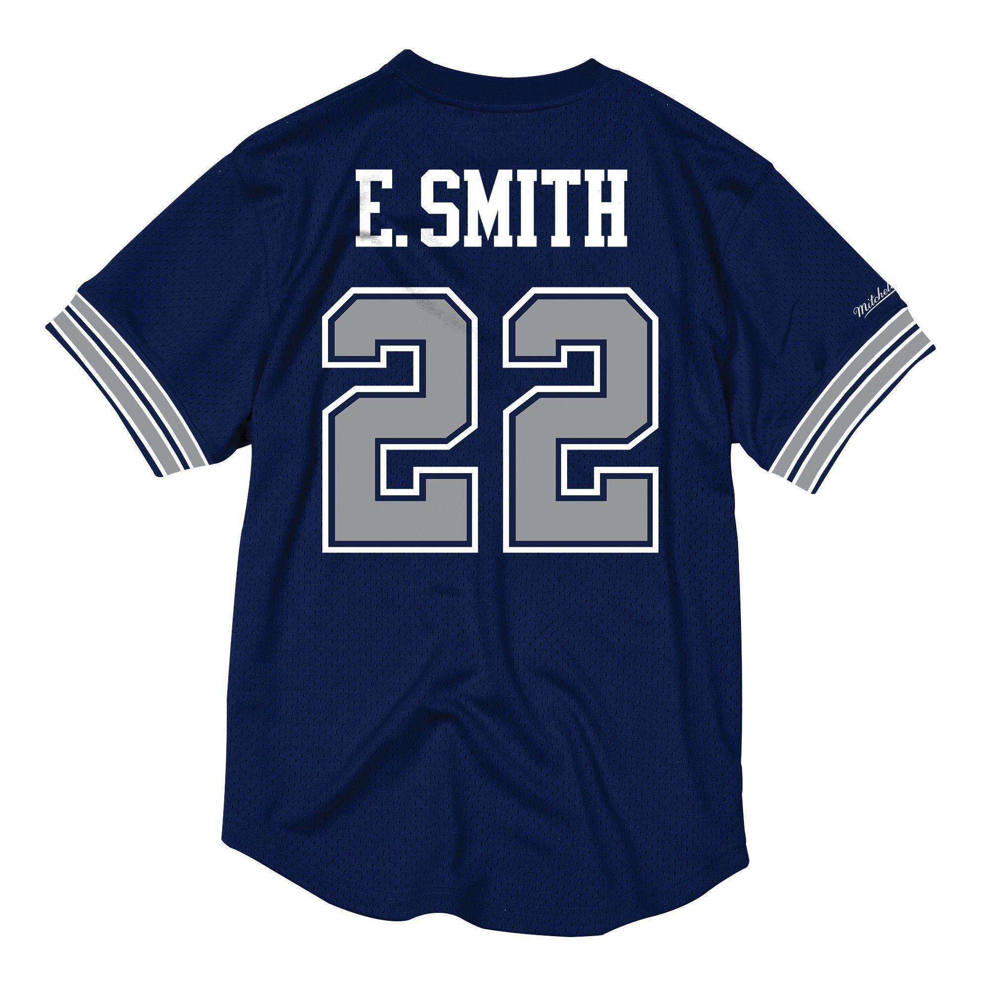 Mitchell And Ness T-Shirts Emmitt Smith Dallas Cowboys Mitchell & Ness NFL Name Number Mesh Crew - Navy
