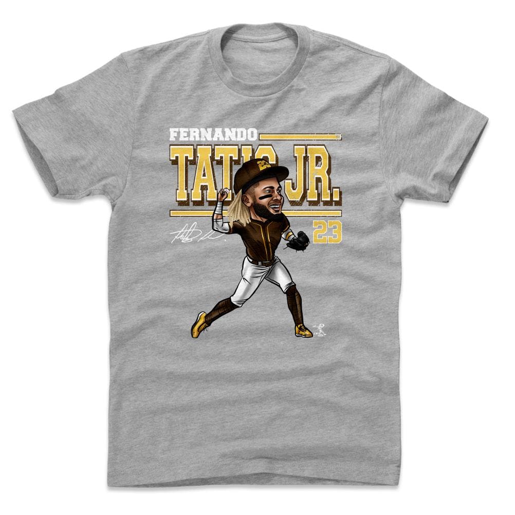 500 Level T-Shirts Fernando Tatis Jr San Diego Padres 500 Level MLB Cartoon T-Shirt - Grey
