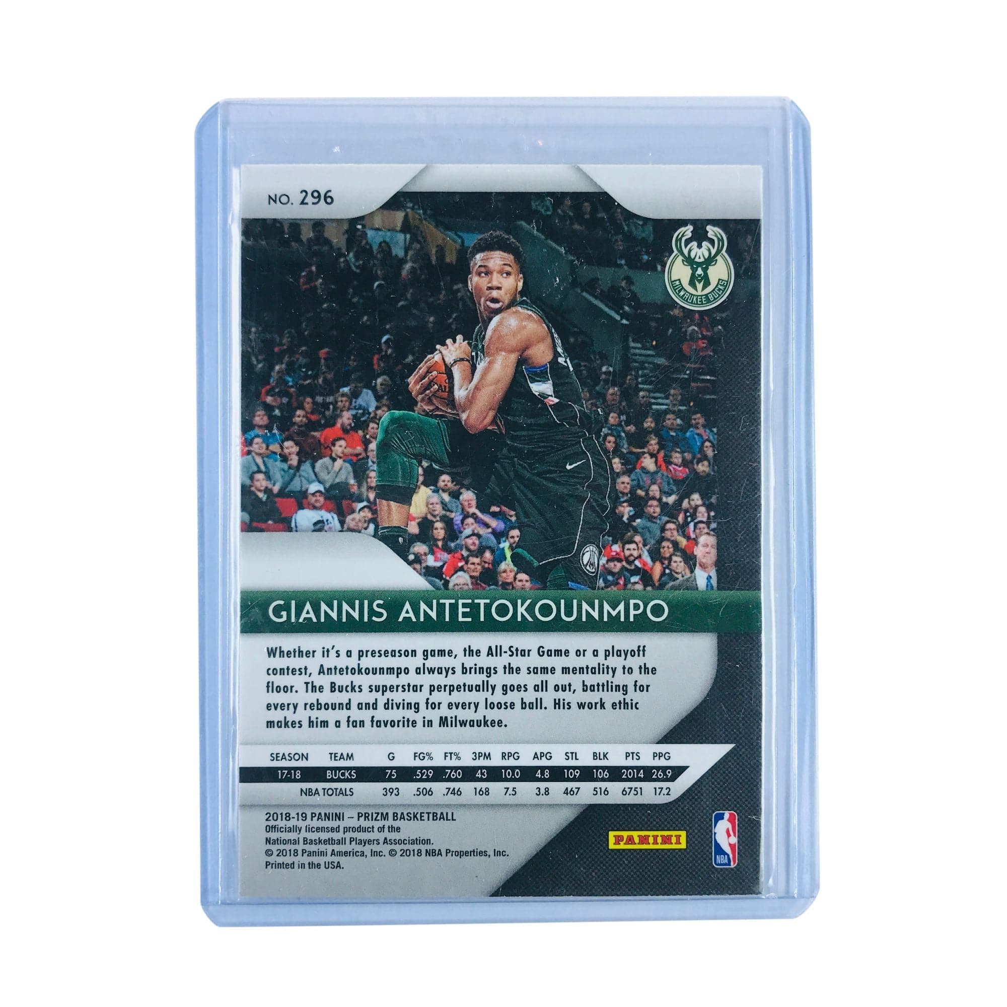Panini Cards Giannis Antetokounmpo Milwaukee Bucks 18-19 Panini Prizm NBA 296 Base Card