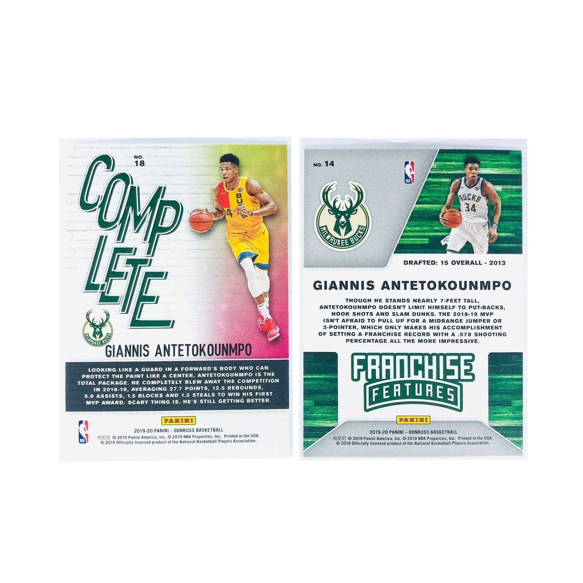 Panini Cards Giannis Antetokounmpo Milwaukee Bucks 19-20 Panini NBA Donruss 2 Card Insert Set