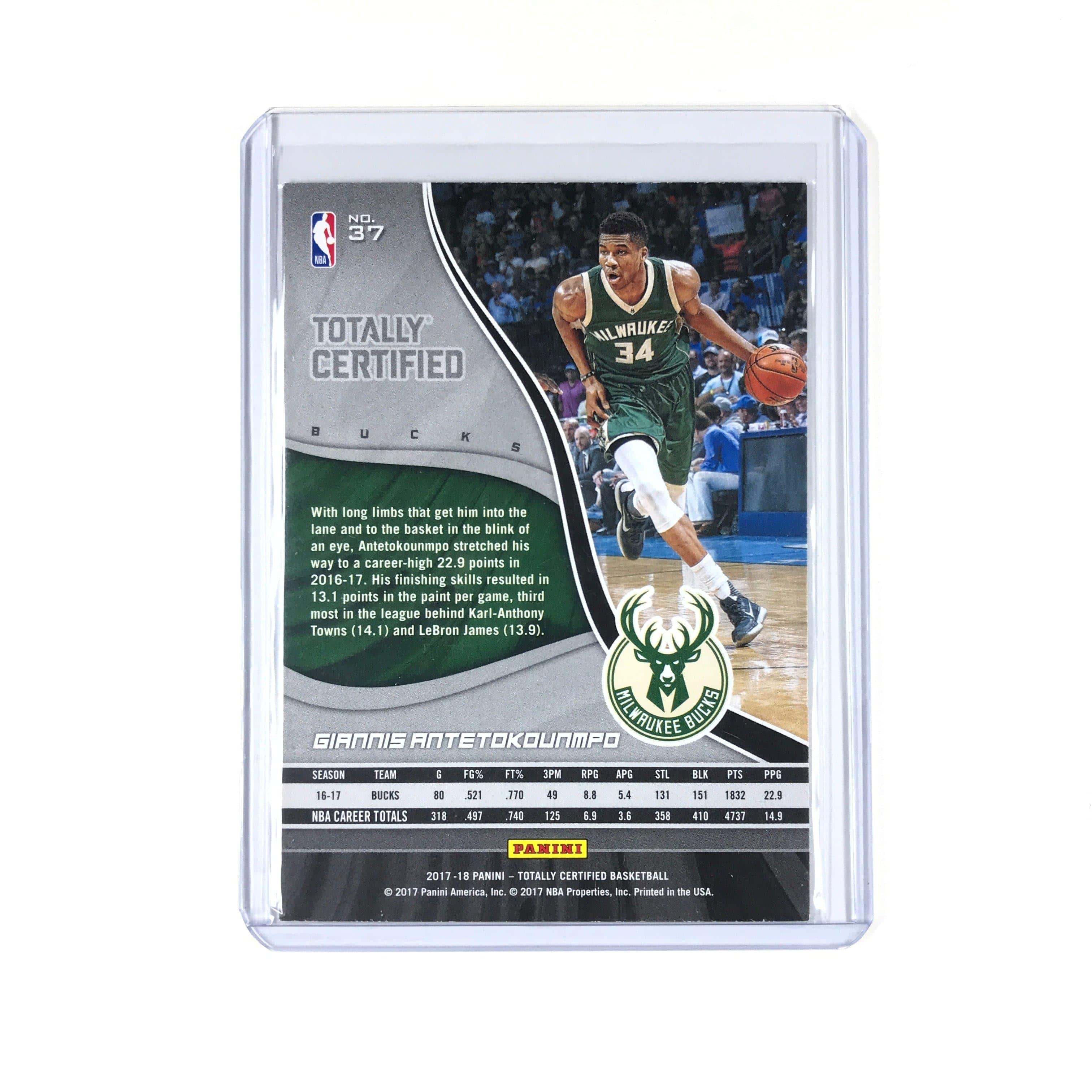 Panini Cards Giannis Antetokounmpo Milwaukee Bucks 2017-18 Panini Totally Certified NBA 37 Card
