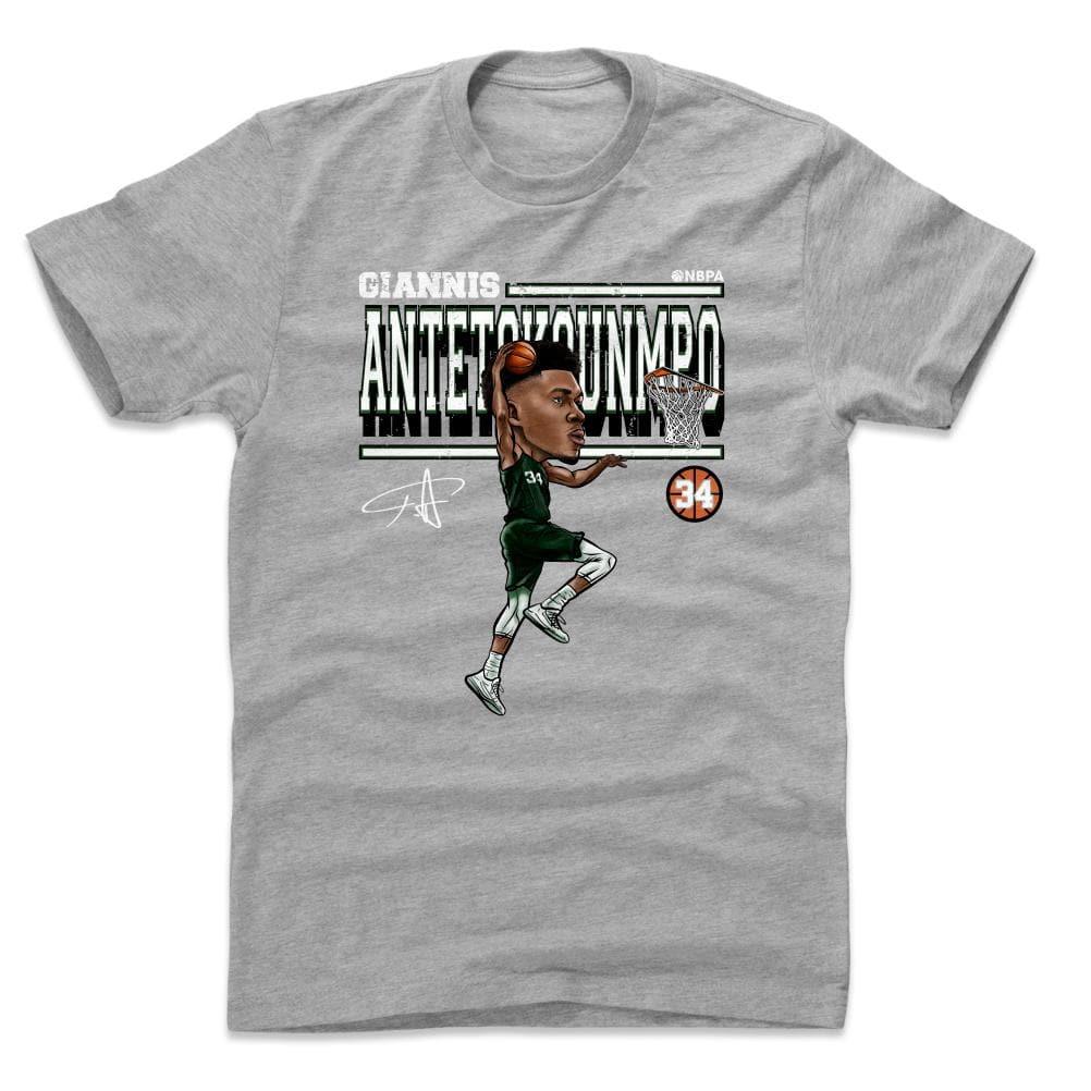 500 Level T-Shirts Giannis Antetokounmpo Milwaukee Bucks 500 Level NBA Cartoon T-Shirt - Grey