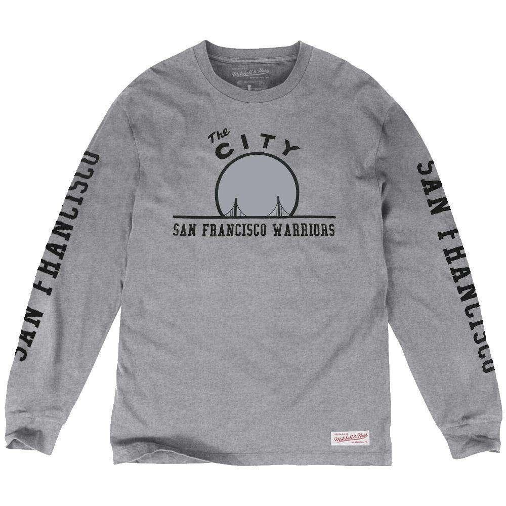 Mitchell And Ness Long Sleeve Tees Golden State Warriors Mitchell & Ness NBA Cropped XL Long Sleeve T-Shirt - Heather Grey