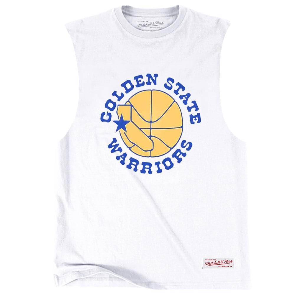 Mitchell And Ness T-Shirts Golden State Warriors Mitchell & Ness NBA HWC Retro Logo Muscle T-Shirt - White