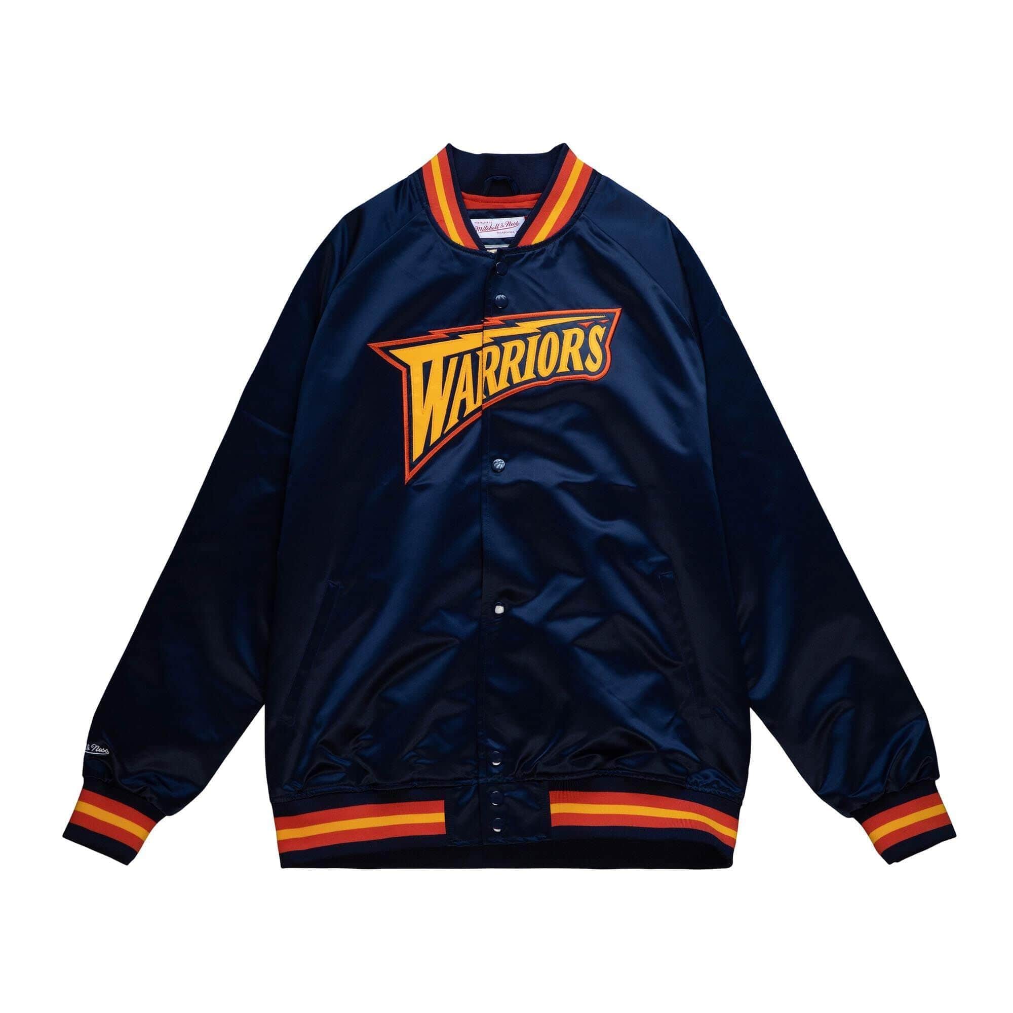 Mitchell And Ness Jackets Golden State Warriors Mitchell & Ness NBA Lightweight HWC Satin Jacket - Navy