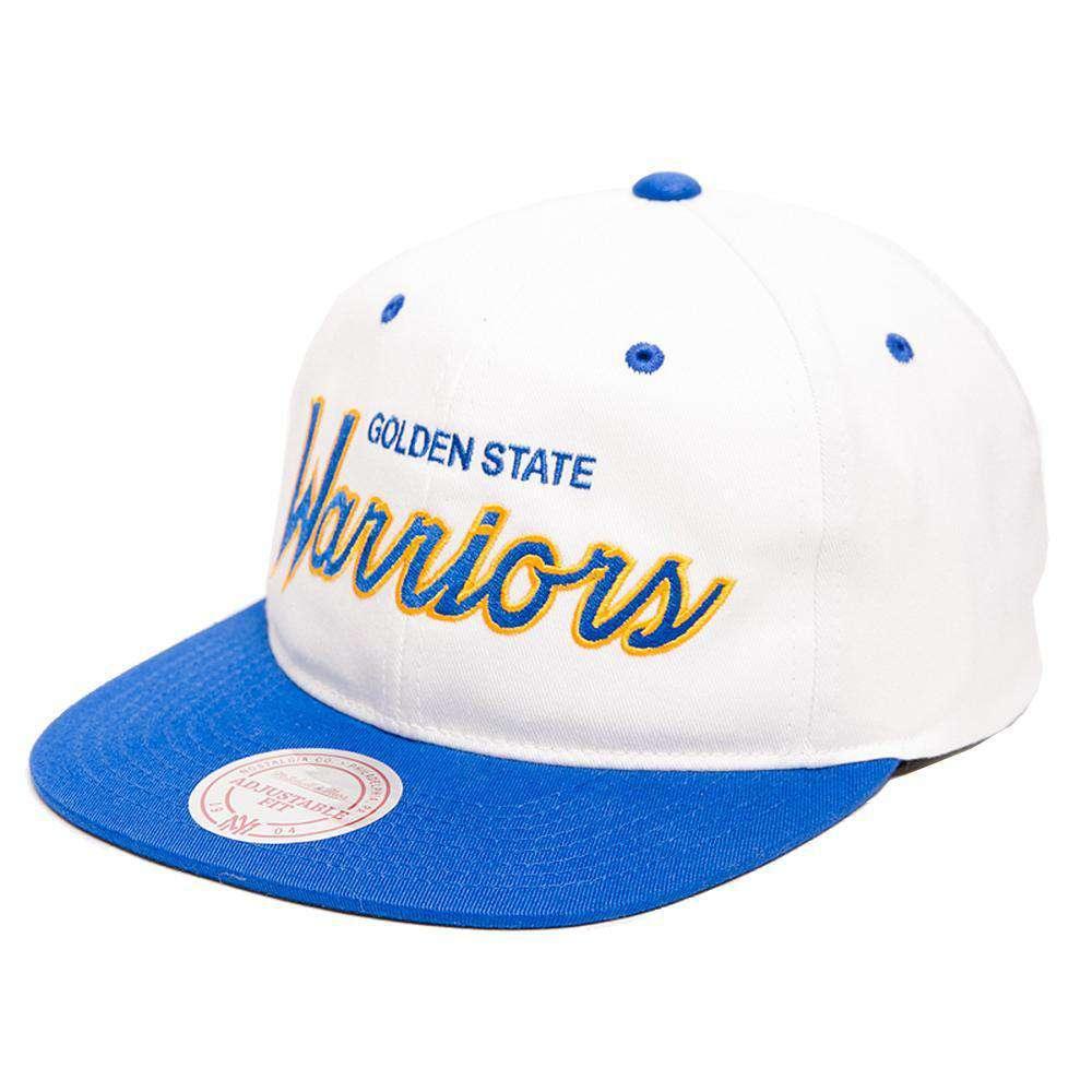 Mitchell And Ness Caps Golden State Warriors Mitchell & Ness NBA Retro Script Snapback Hat - White