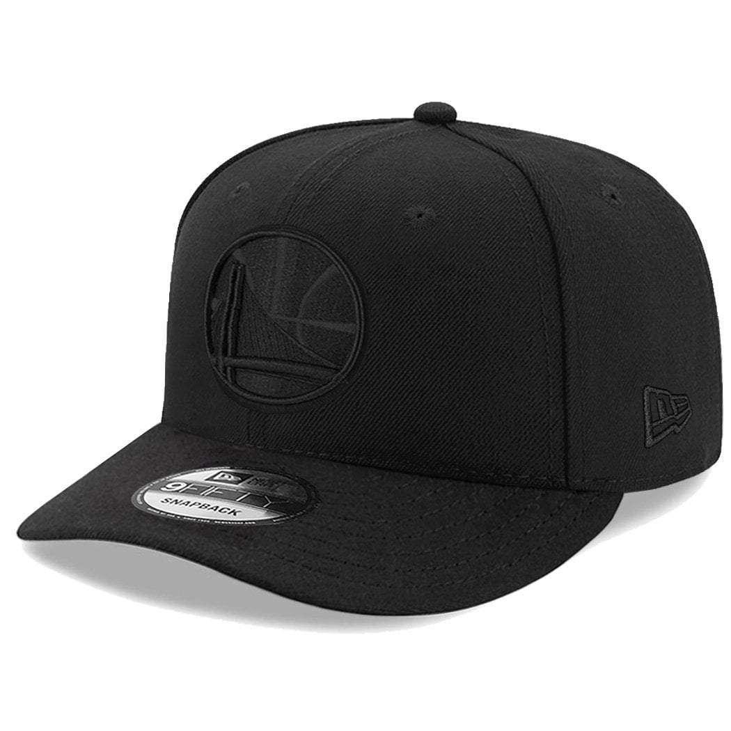 New Era Caps Golden State Warriors New Era NBA Pre-Curved Black On Black 9FIFTY Snapback Hat