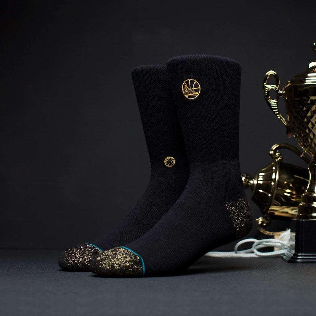 Stance Socks Golden State Warriors Stance NBA Gold Trophy Crew Socks - Black