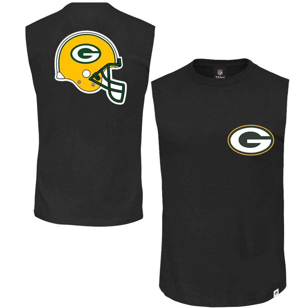 Majestic Athletic T-Shirts Green Bay Packers Majestic NFL Helmet Logo Sleeveless Muscle T-Shirt - Black