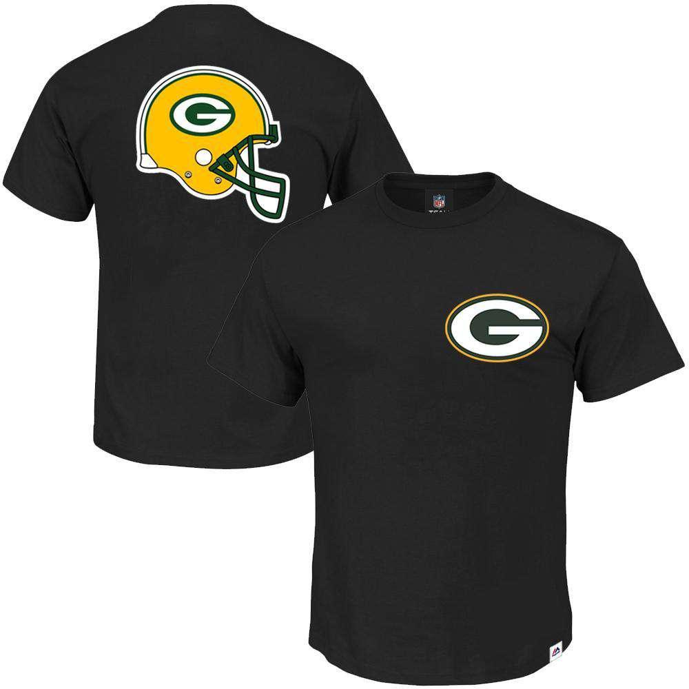 Majestic Athletic T-Shirts Green Bay Packers Majestic NFL Helmet Logo T-Shirt - Black