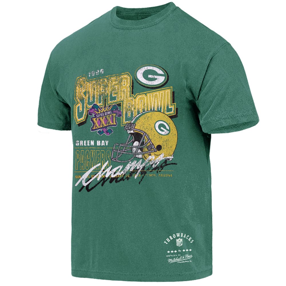 Mitchell And Ness T-Shirts Green Bay Packers Mitchell & Ness NFL Super Bowl XXXI Champs Vintage T-Shirt - Faded Green