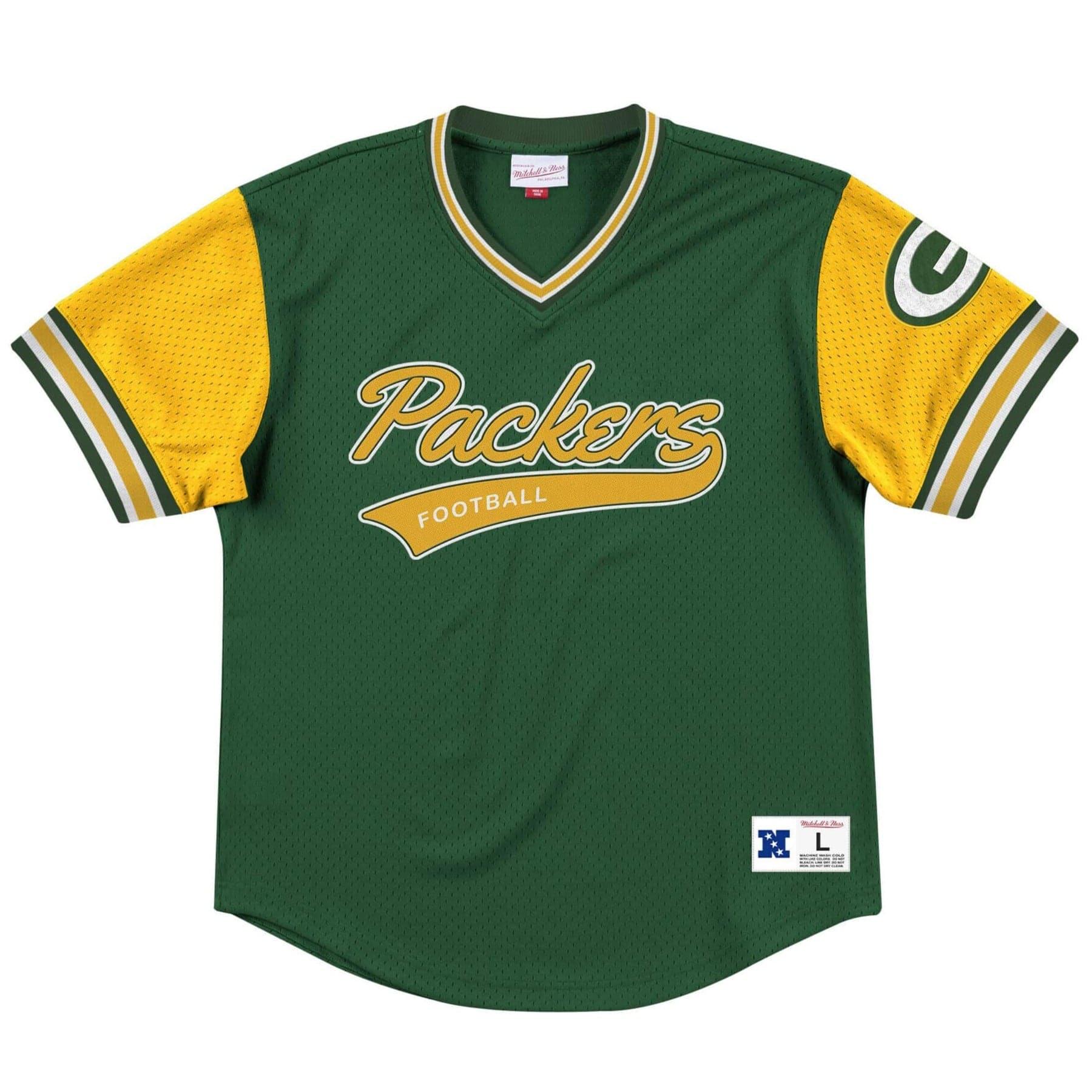 Mitchell And Ness T-Shirts Green Bay Packers Mitchell & Ness NFL Top Prospect Mesh V- Neck - Green
