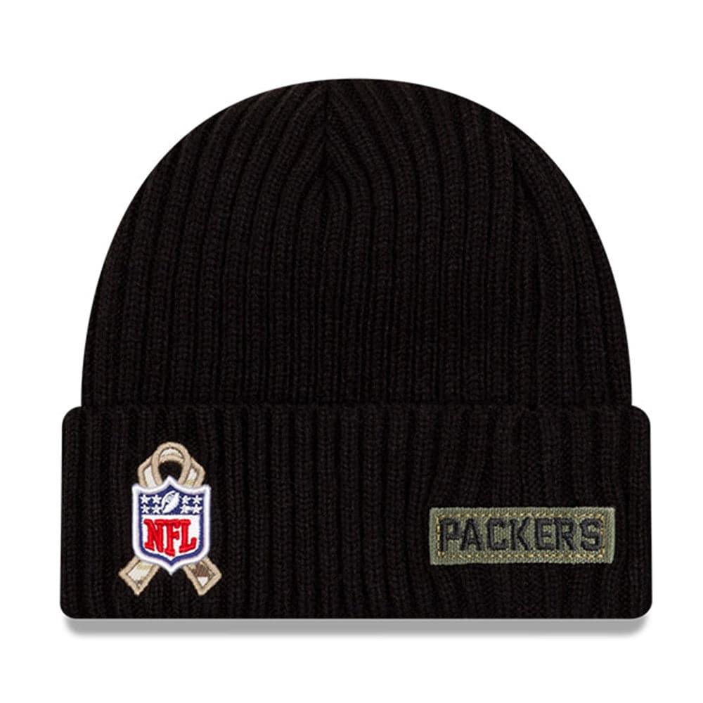 New Era Beanies Green Bay Packers New Era NFL 2020 Salute To Service Cuffed Knit Beanie - Black