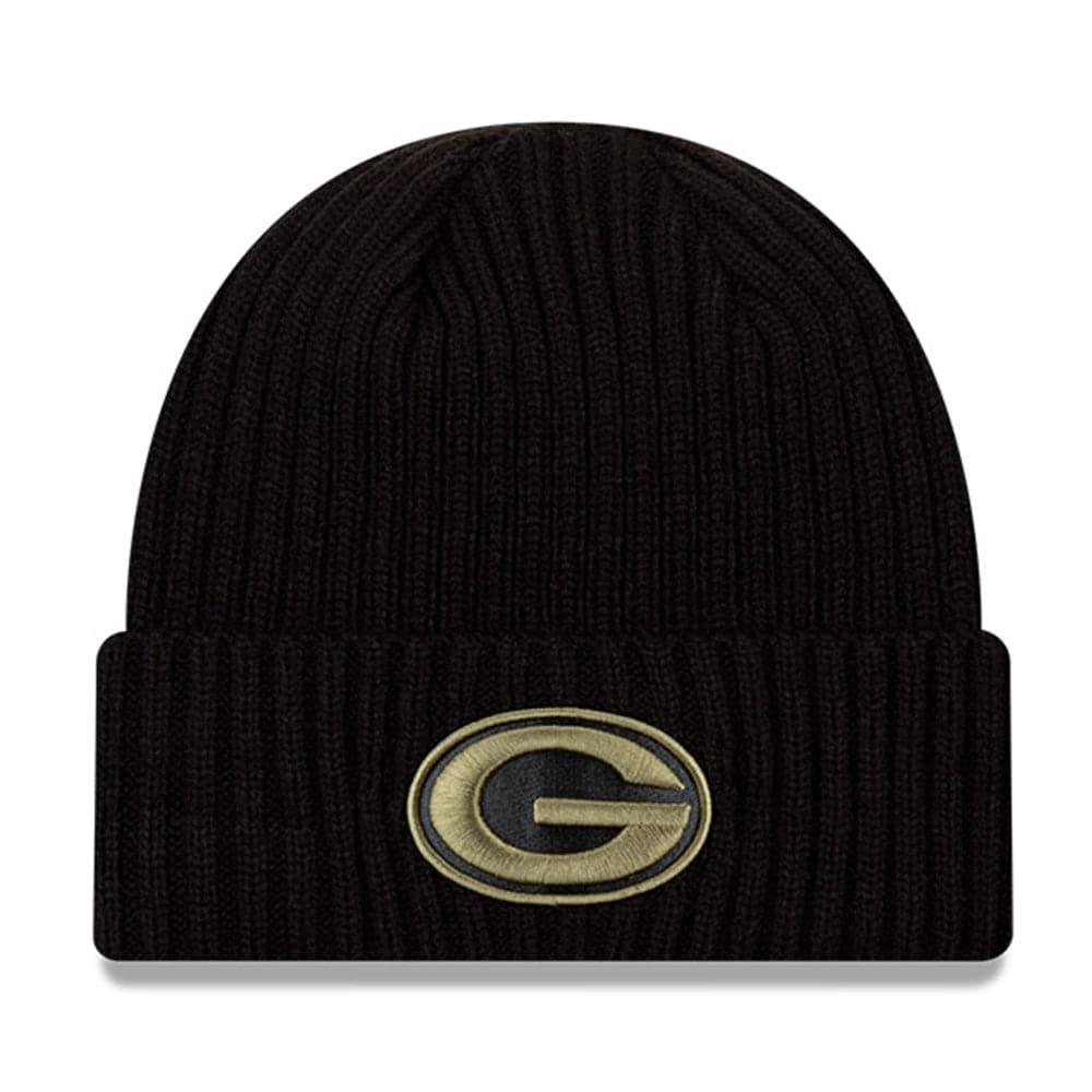 New Era Beanies Green Bay Packers New Era NFL 2020 Salute To Service Cuffed Knit Beanie - Black
