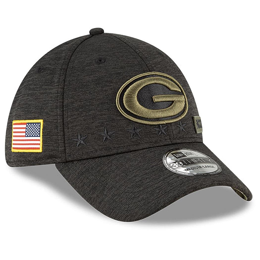 New Era Caps Green Bay Packers New Era NFL 2020 Sideline 39THIRTY Flex Fit Curve Hat - Black