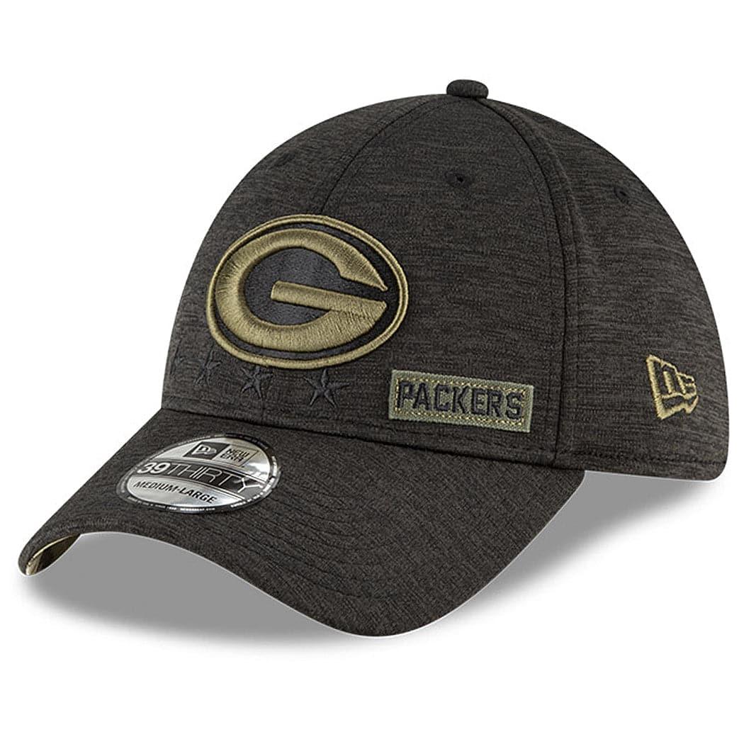 New Era Caps Green Bay Packers New Era NFL 2020 Sideline 39THIRTY Flex Fit Curve Hat - Black