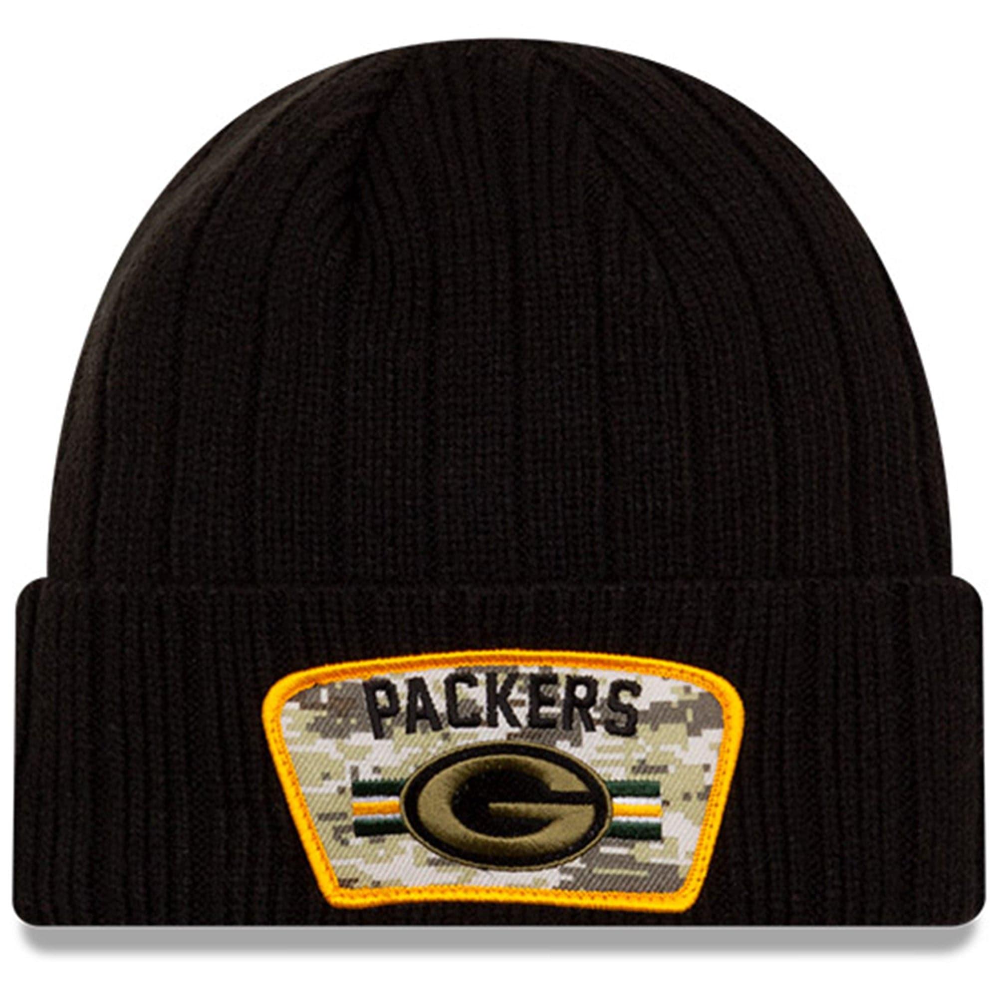 New Era Beanies Green Bay Packers New Era NFL 2021 Salute To Service Cuffed Knit Beanie - Black