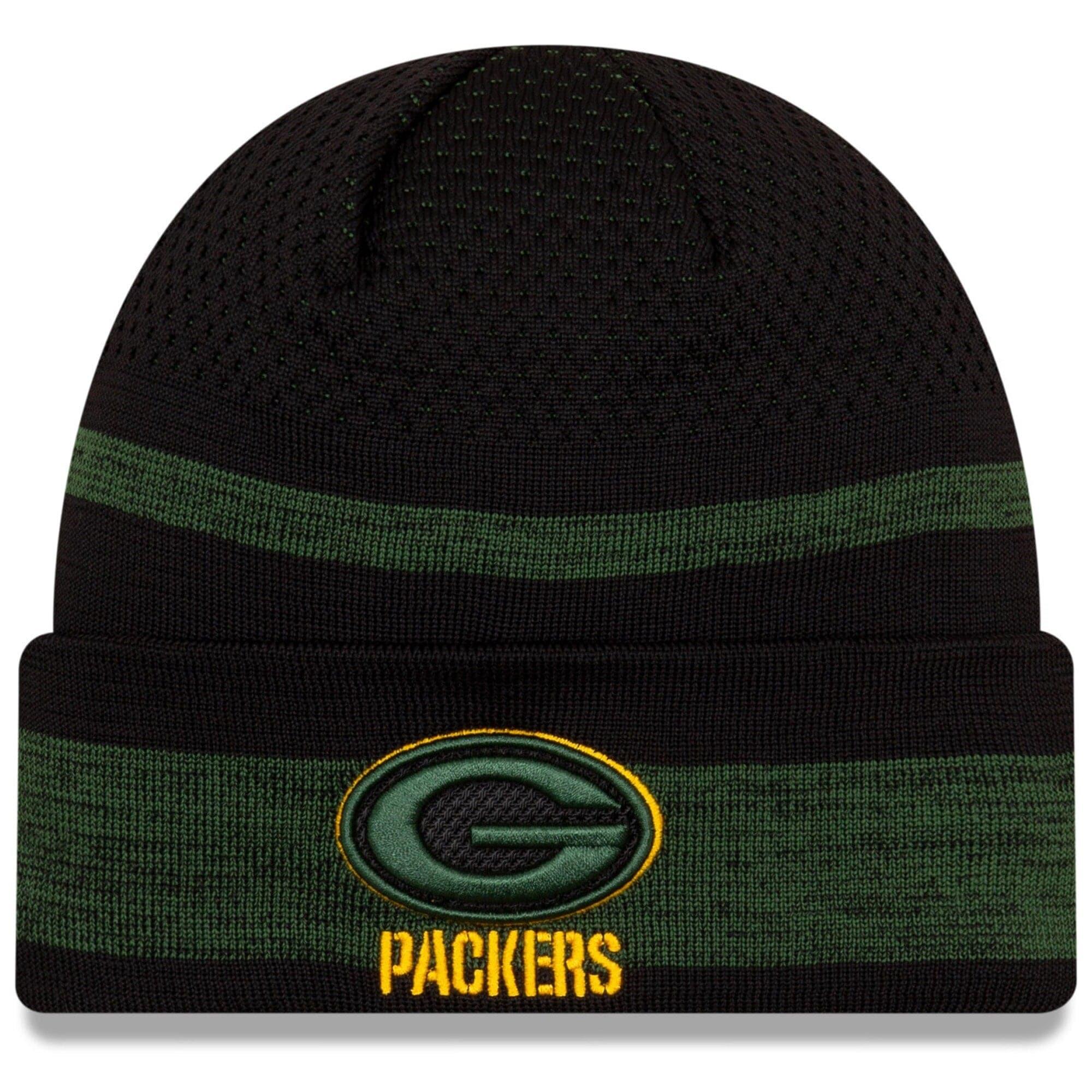 New Era Beanies Green Bay Packers New Era NFL 2021 Sideline Performance Tech Cuff Beanie - Black