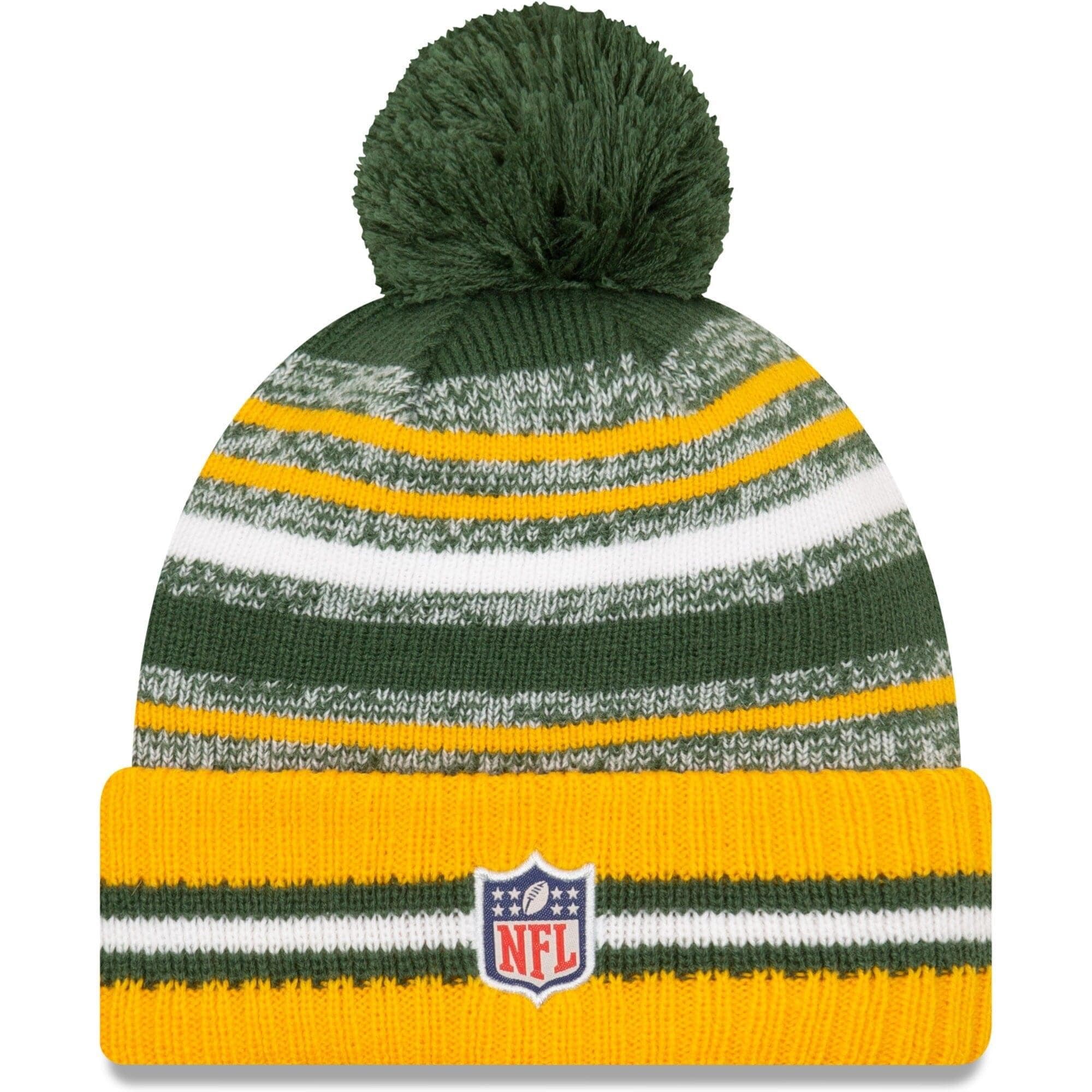 New Era Beanies Green Bay Packers New Era NFL 2021 Sideline Team Pom Knit Beanie - Green