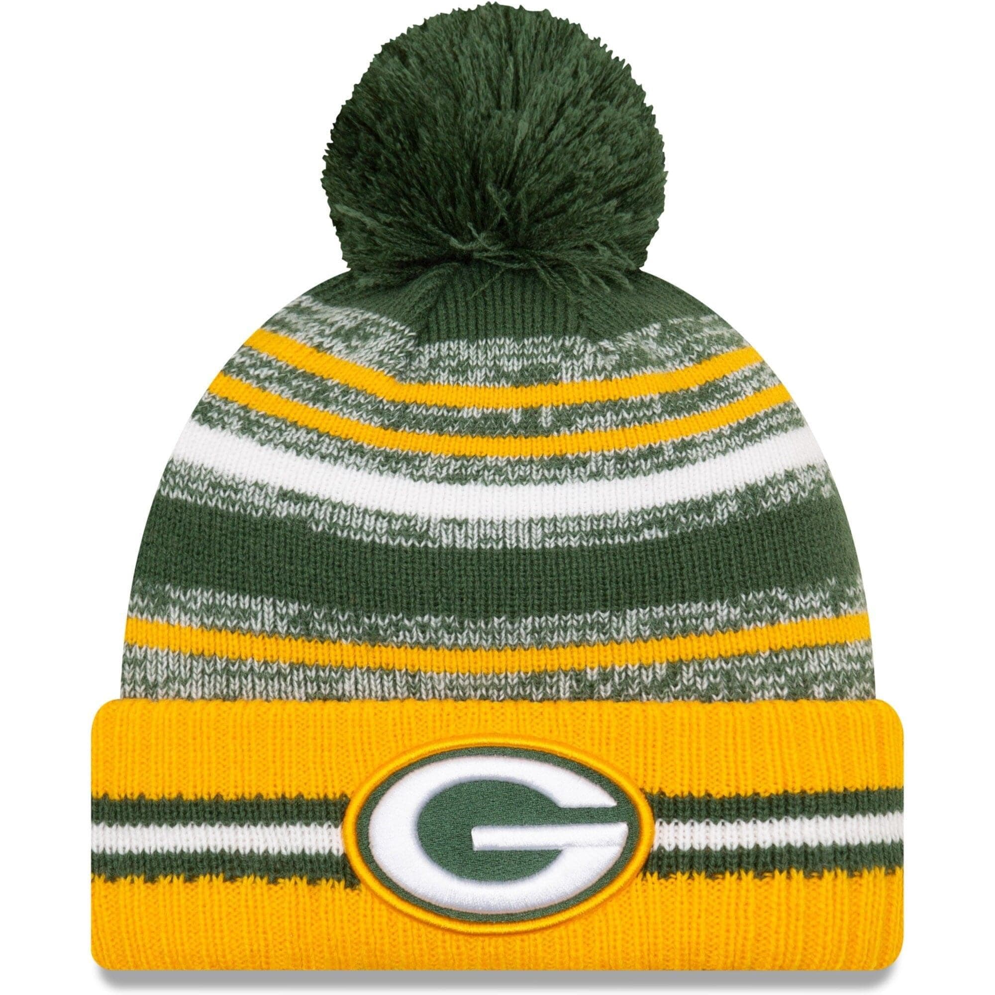 New Era Beanies Green Bay Packers New Era NFL 2021 Sideline Team Pom Knit Beanie - Green