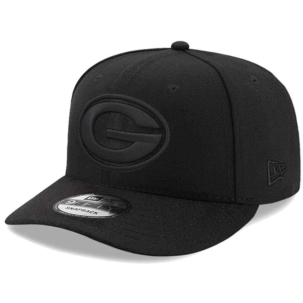 New Era Caps Green Bay Packers New Era NFL Black On Black Pre-Curved 9FIFTY Snapback Hat