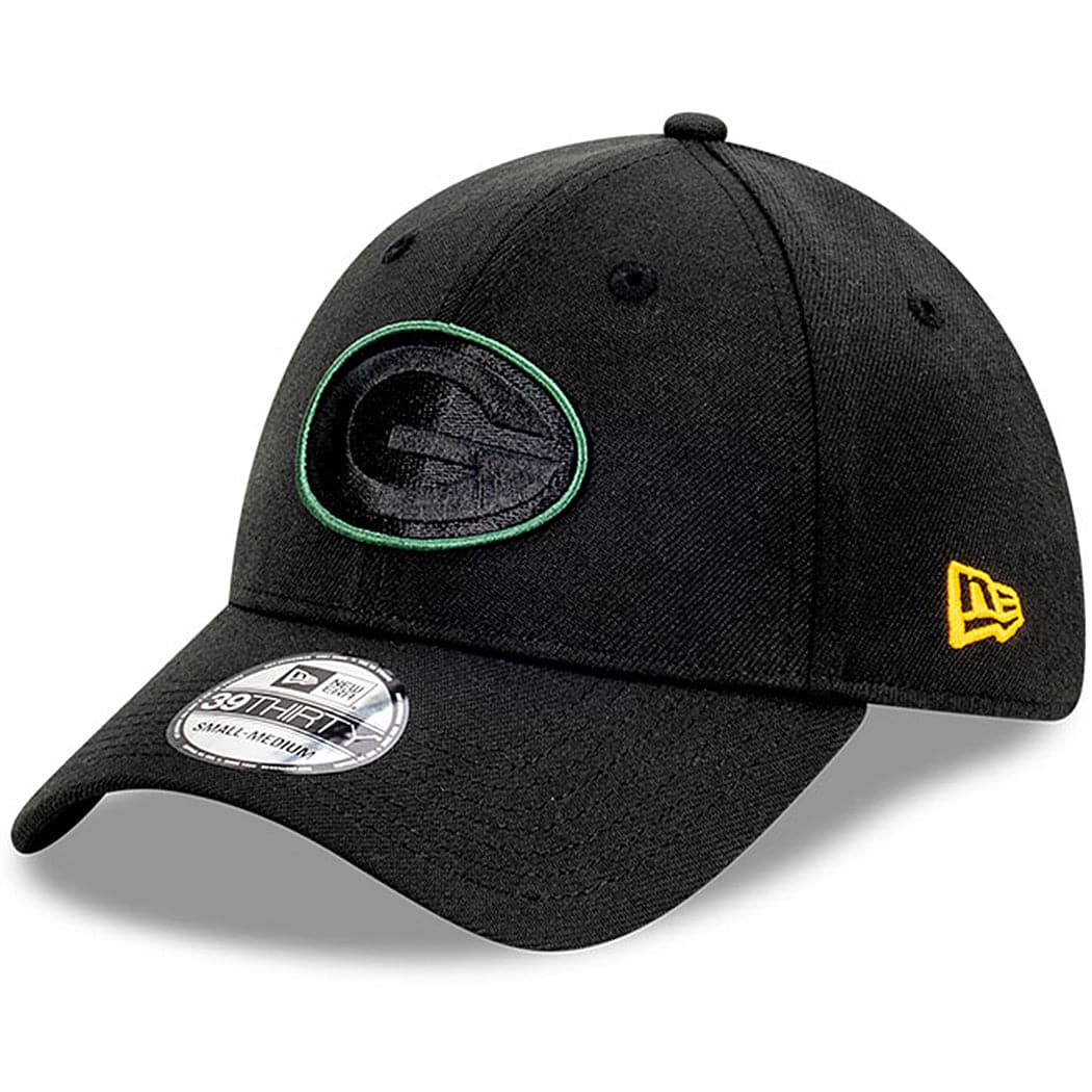 New Era Caps Green Bay Packers New Era NFL Pop Outline 39THIRTY Flex Fiit Curve Hat - Black