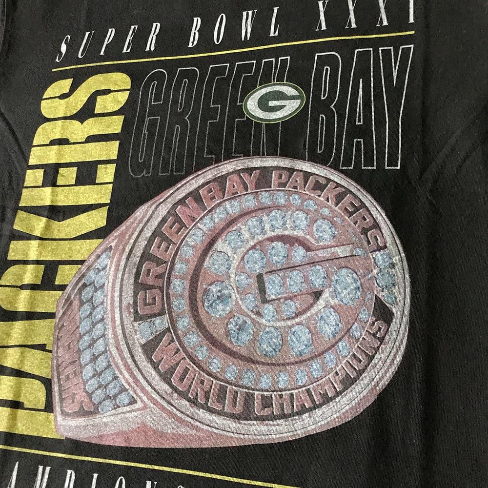 Majestic Athletic T-Shirts Green Bay Packers NFL Champs Rings Vintage T-Shirt - Faded Black