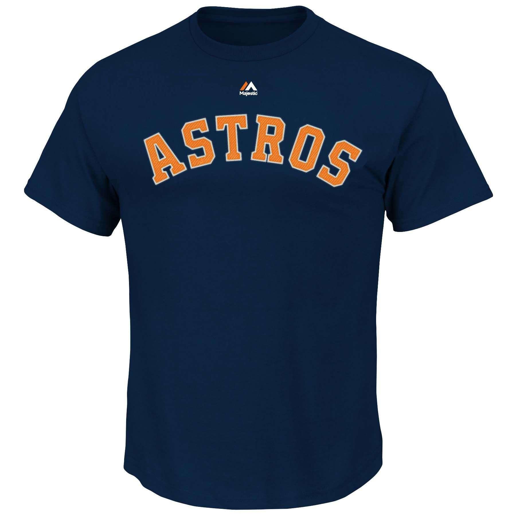 Majestic Athletic T-Shirts Houston Astros Majestic MLB Team Wordmark T-Shirt - Navy