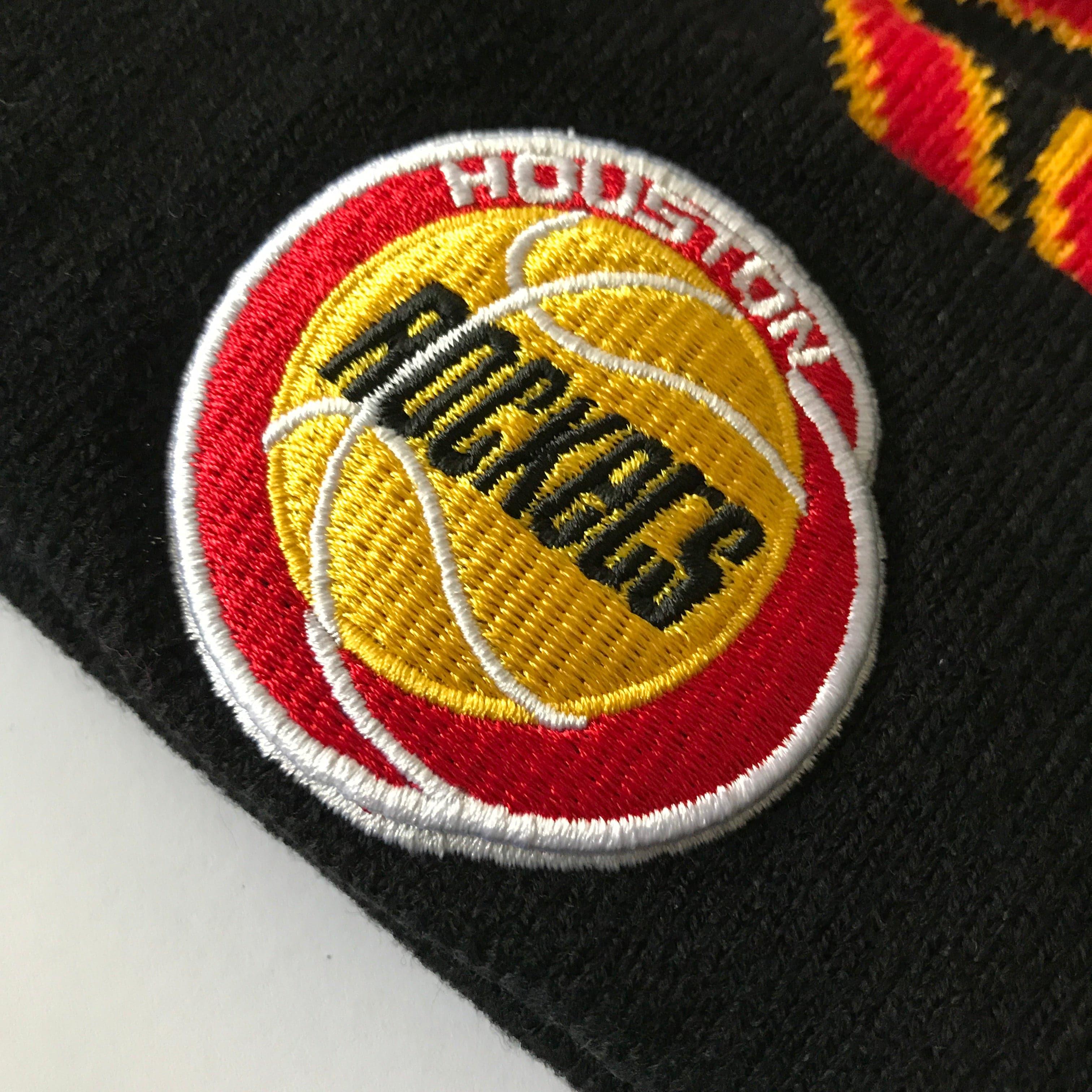 Mitchell And Ness Beanies Houston Rockets Mitchell & Ness NBA Script Burst Pom Knit Beanie - Black