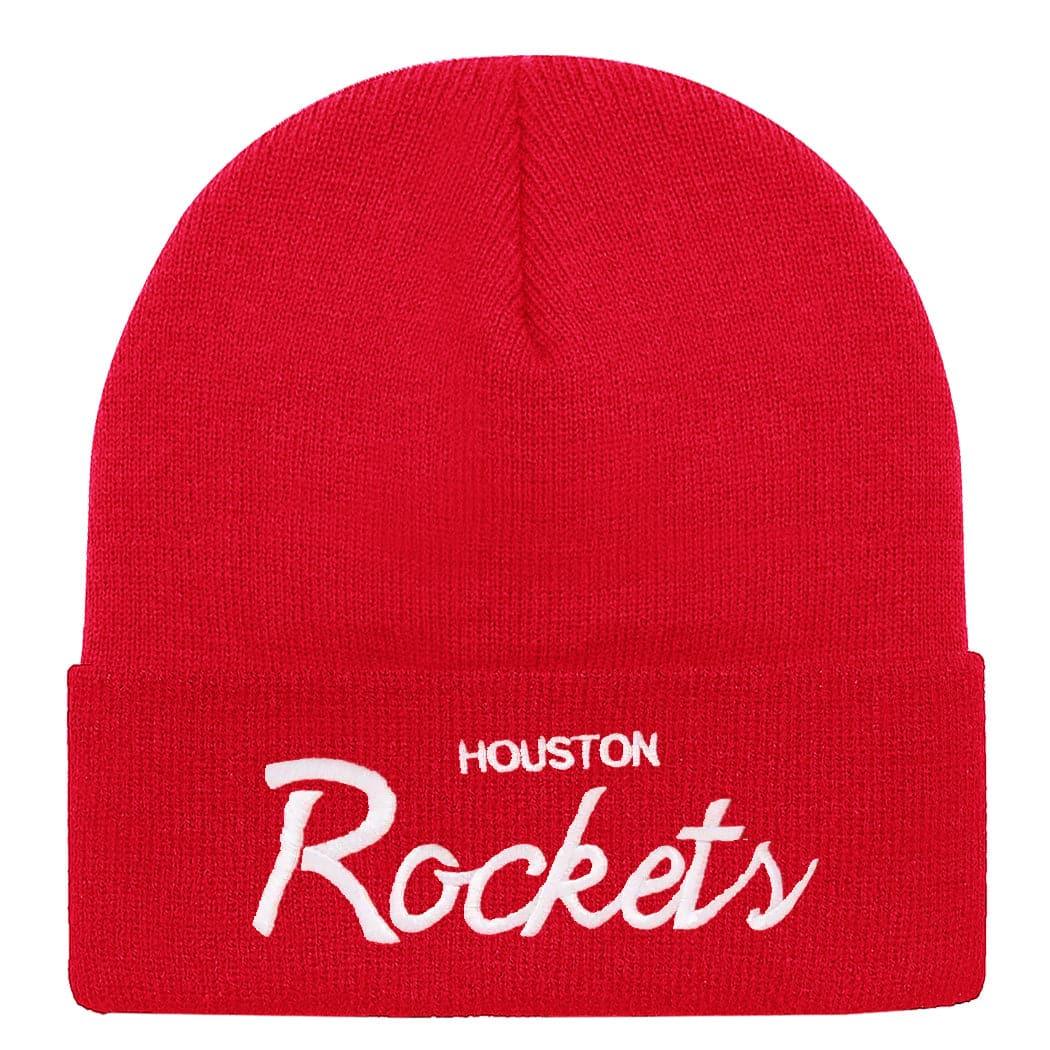 Mitchell And Ness Beanies Houston Rockets Mitchell & Ness NBA Script Cuff Knit Beanie - Red