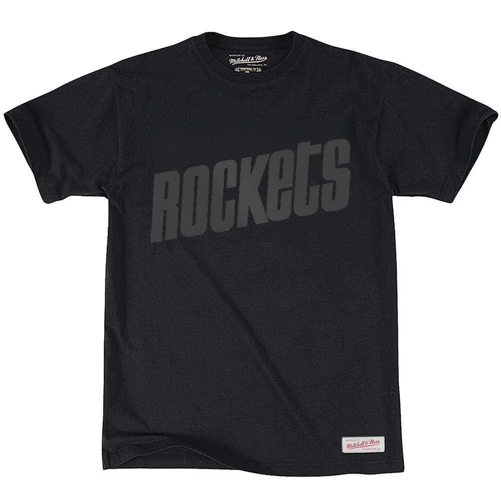 Mitchell And Ness T-Shirts Houston Rockets Mitchell & Ness NBA Tonal Wordmark T-Shirt - Black