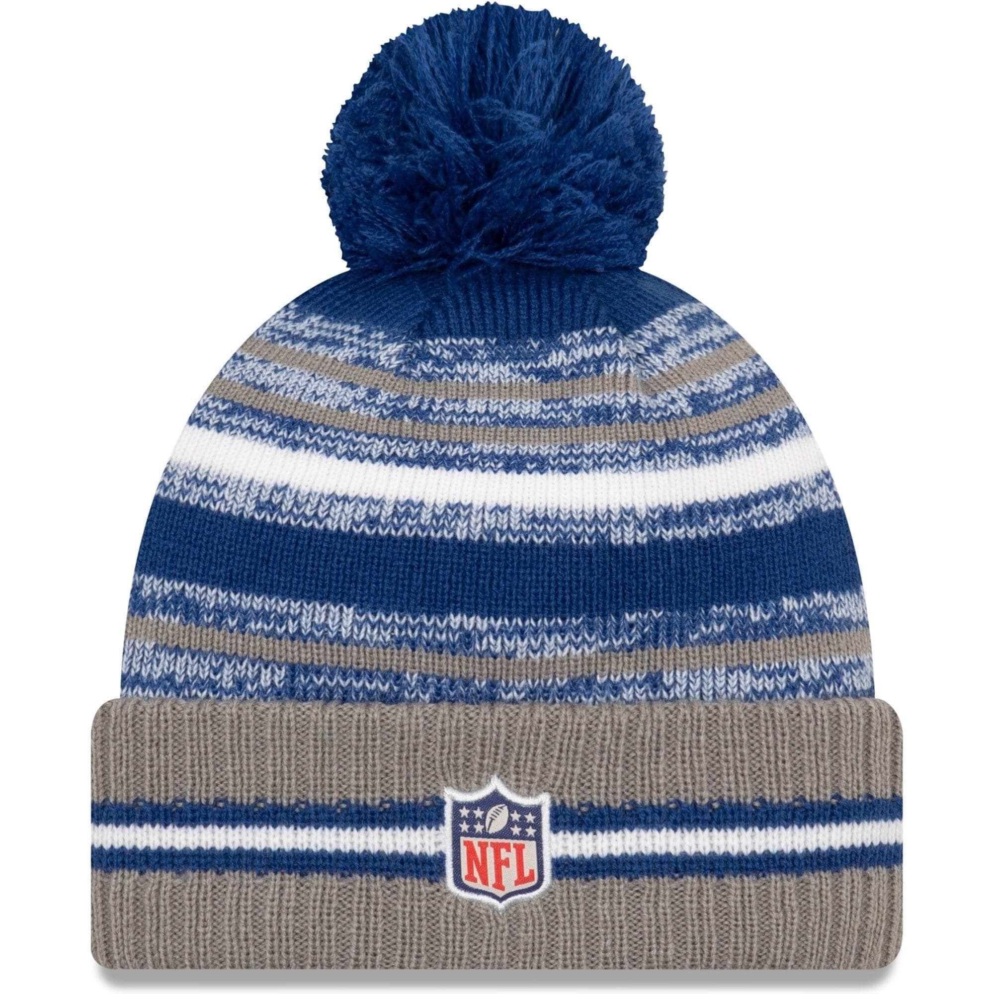 New Era Beanies Indianapolis Colts New Era NFL 2021 Sideline Team Pom Knit Beanie - Blue