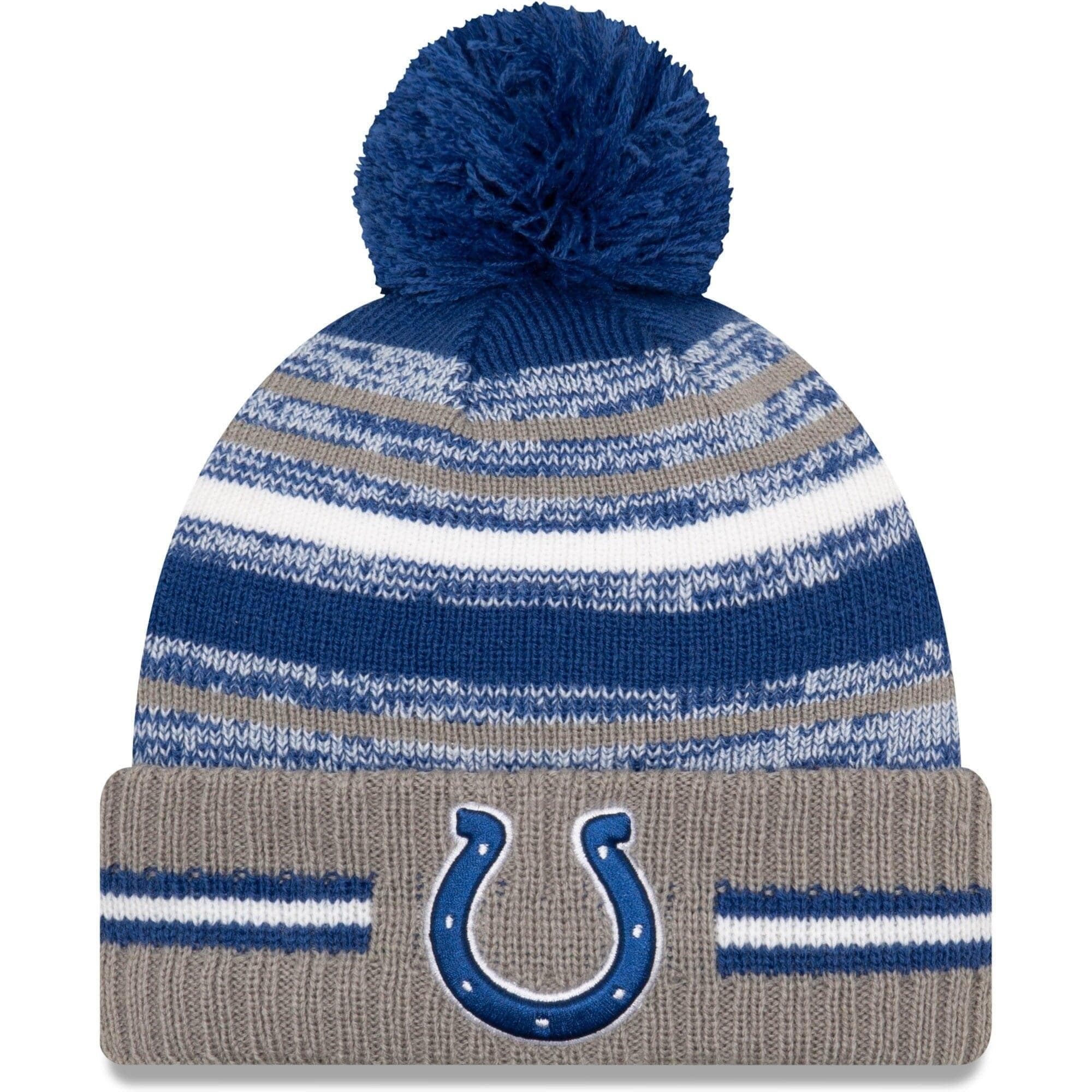 New Era Beanies Indianapolis Colts New Era NFL 2021 Sideline Team Pom Knit Beanie - Blue