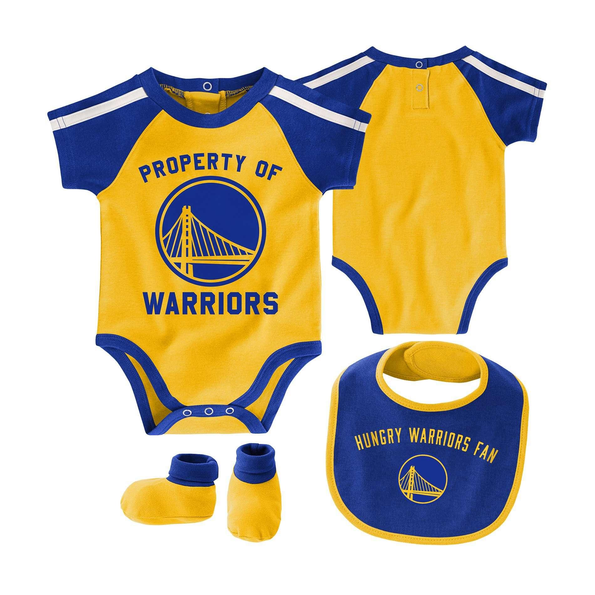 Infants Golden State Warriors Outerstuff NBA Rebound Creeper Bib & Bootie Set - Blue