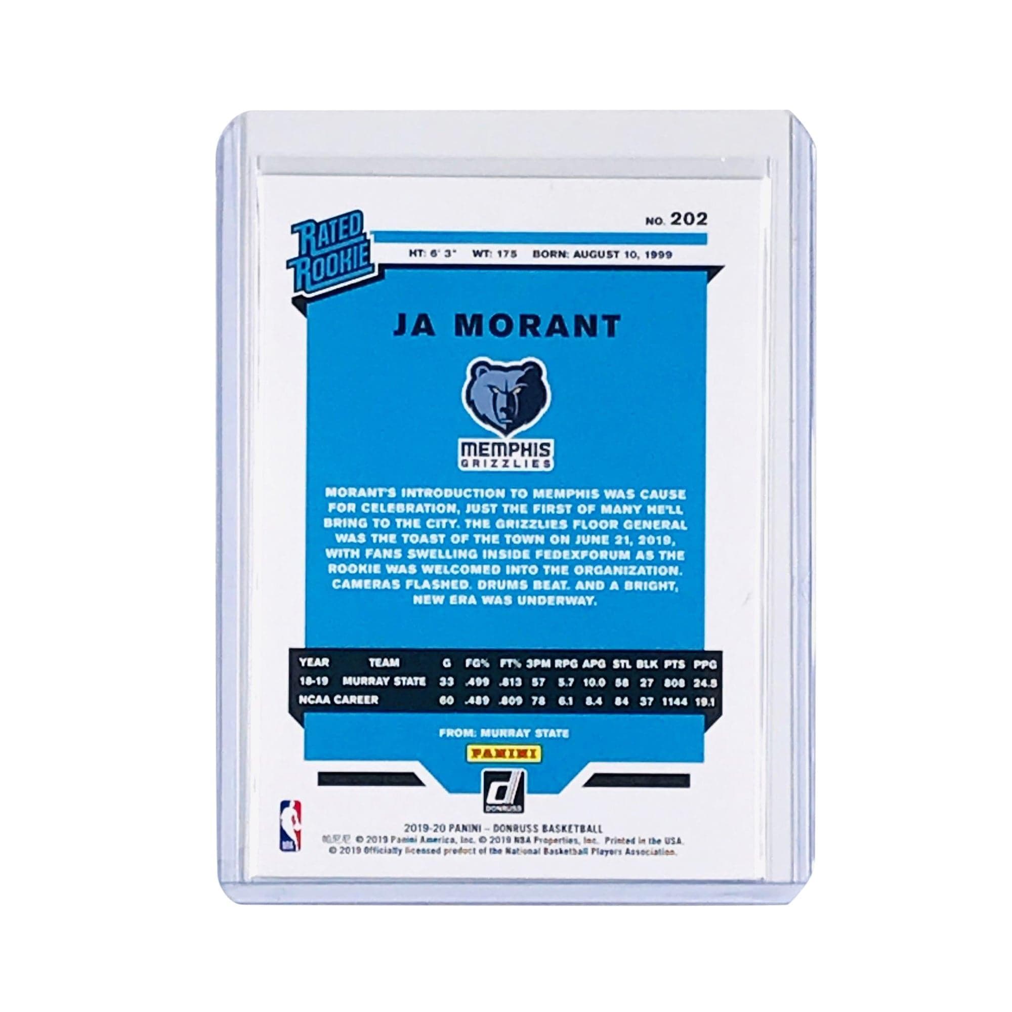 Panini Cards Ja Morant Memphis Grizzlies 2019-20 Panini Donruss NBA Rookie Card